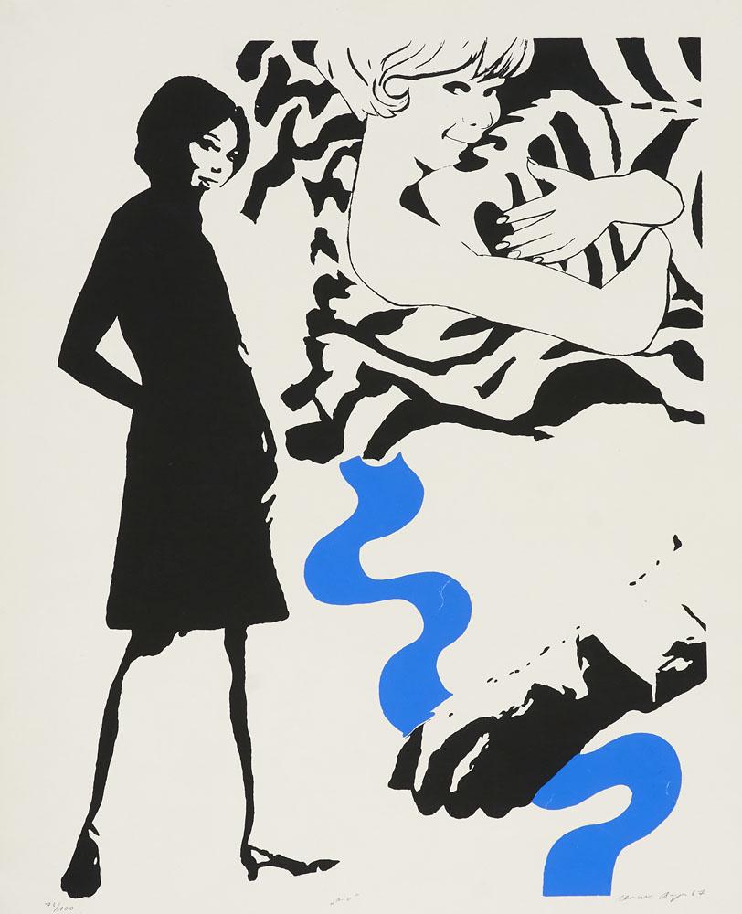 Berges, Werner Aso. 1967. Farbserigraphie auf: Berges, Werner Pop Art Aso. 1967. Farbserigraphie auf chamoisfarbenem Papier. 51 x 39 cm (56 x 45 cm). Signiert, betitelt und nummeriert. Verso m. Bezeichnung v.m fremdern Hand.- Vereinzelt knickspuri