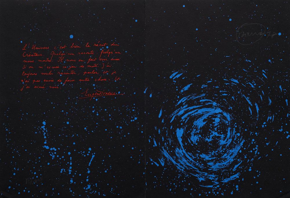 Piene, Otto o.T. (Erker-Treffen 3). 1979. Doppelseitige: Piene, Otto ZERO o.T. (Erker-Treffen 3). 1979. Doppelseitige Farblithographie von Otto Piene mit lithographischer Textergänzung von Eugène Ionesco. Auf BFK Rives Vèlin. 38 x 56 cm (aufg