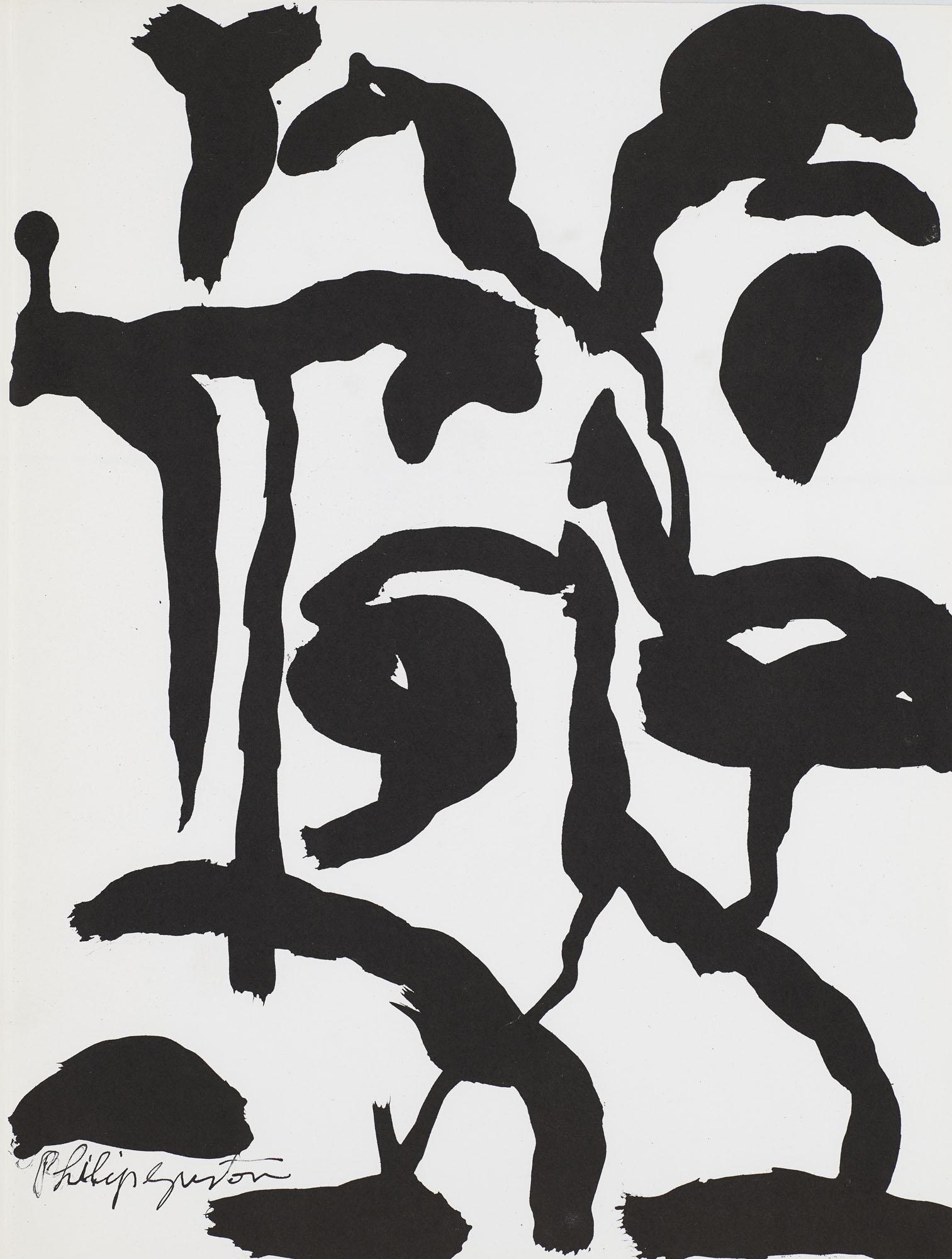 Guston, Phillip o.T. 1967. Lithographie auf Papier.: Guston, Phillip Abstrakter Expressionismus o.T. 1967. Lithographie auf Papier. 30,5 x 22,5 cm (30,5 x 22,5 cm). Im Stein signiert. Dabei: - Ders., 4 Doppelbögen mit lithographischen Randillustrat