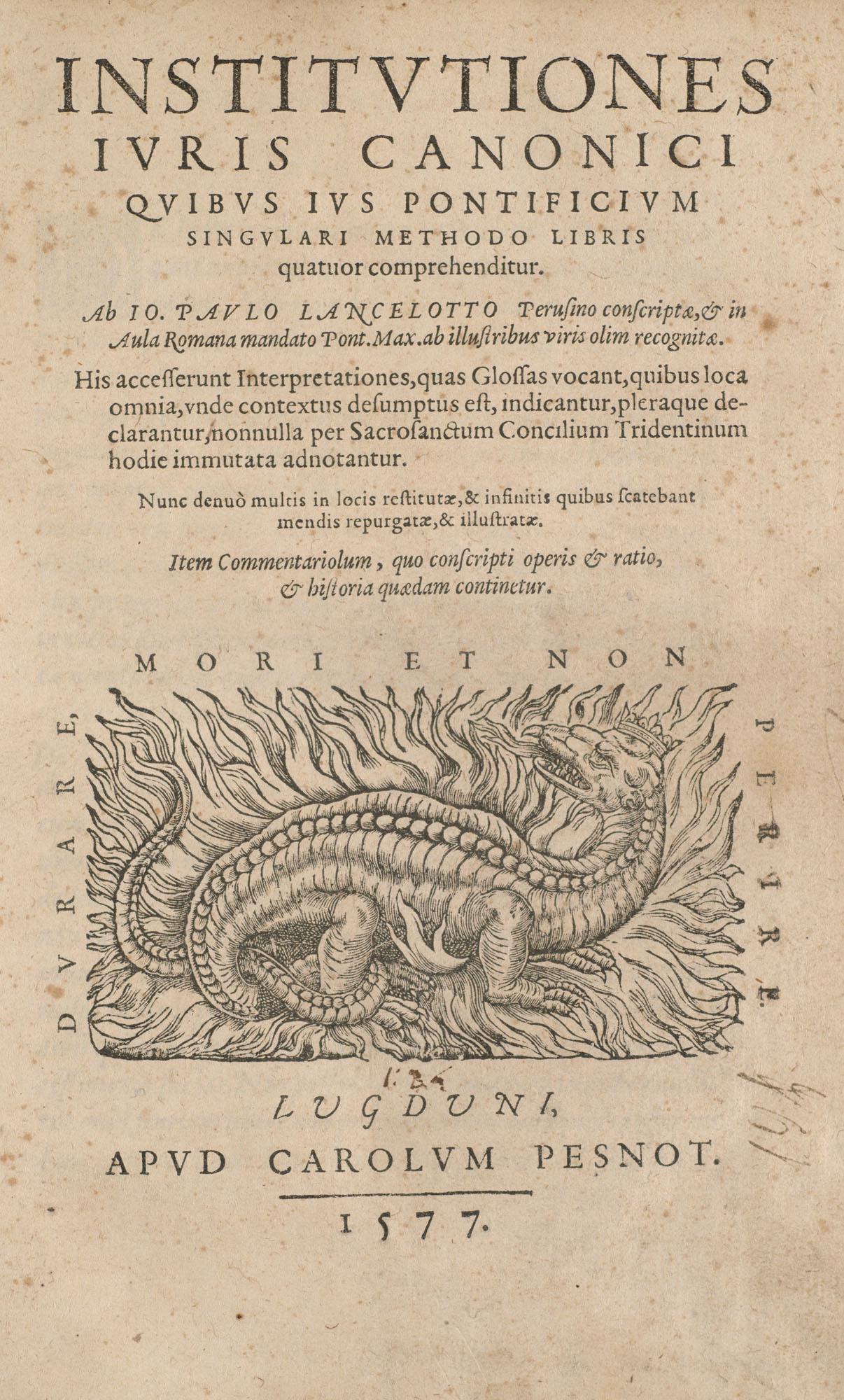 Lancellotti, Giovanni Paolo Institutiones Juris Canonici Quibus Jus Pontificium Singulari Methodo (1 of 1)