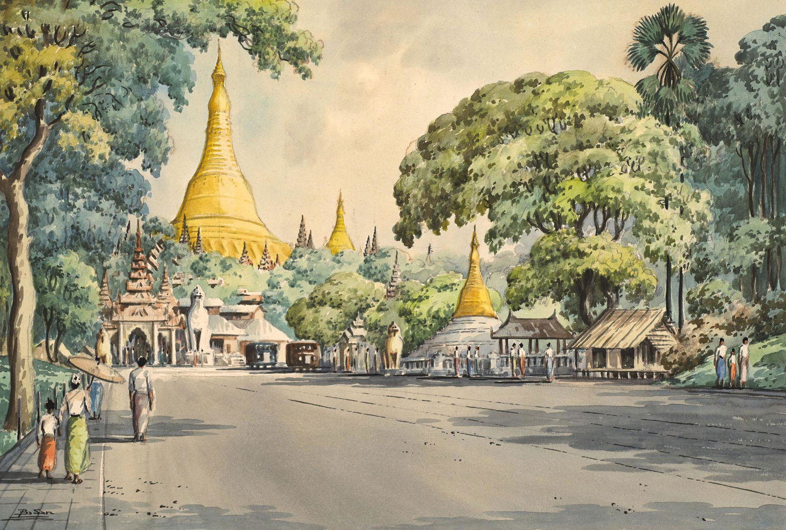 Basan Der Shwedagon in Rangun. Um 1960. 25,3 x 37,3 cm. Aquarelle über Graphit auf festem (1 of 1)