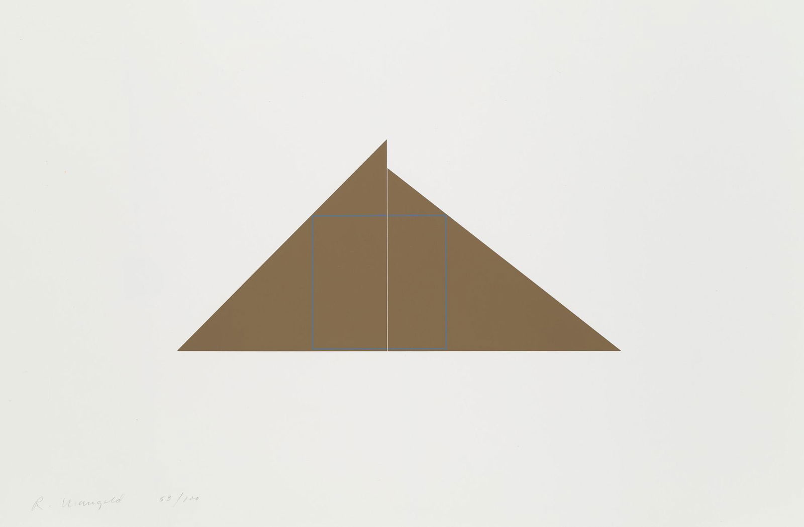 Robert Mangold A square within two triangles. 1977. Farbserigraphie auf chamoisfarbenem Vélin.: Minimalismus Mangold, Robert A square within two triangles. 1977. Farbserigraphie auf chamoisfarbenem Vélin. 29 x 45 cm (42 x 59,5 cm). Signiert und nummeriert. - Mit kaum merklichen und wenigen