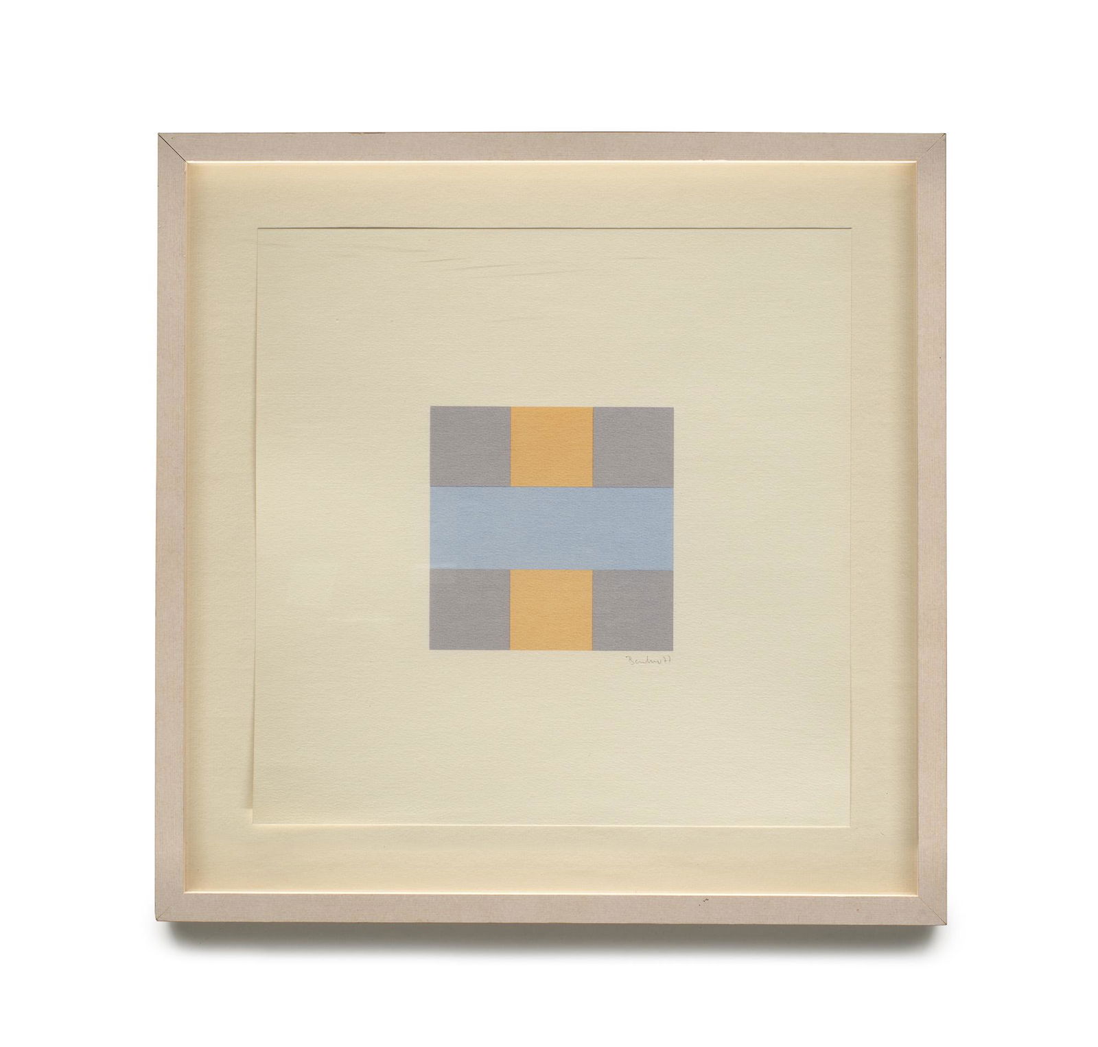 Frank Badur o.T. 1977. Aquarell auf Velin. 32 x 31,5 cm. Signiert und datiert. Punktuell auf: Badur, Frank o.T. 1977. Aquarell auf Velin. 32 x 31,5 cm. Signiert und datiert. Punktuell auf Unterlage montiert. Unter Glas gerahmt. - Sehr guter Zustand. Filigrane farbfrische Arbeit. Watercolour on