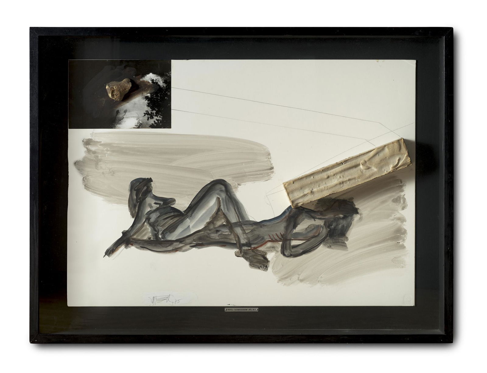 Wolf Vostell Les nuits de Béton. 1975. Mischtechnik und Assemblage aus Aquarell über: Vostell, Wolf Les nuits de Béton. 1975. Mischtechnik und Assemblage aus Aquarell über Bleistift, Schwarzweißfoto, Beton und Stein auf starkem Schoellerhammer Karton. Im zugehörigen