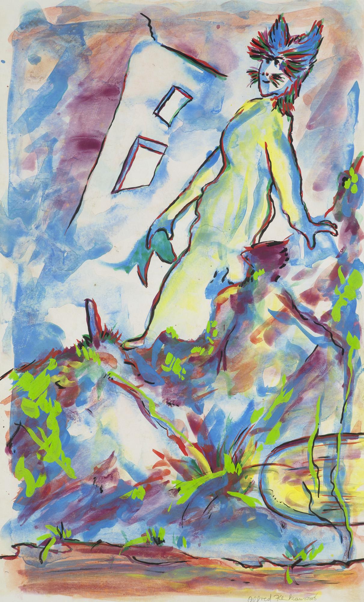 Alfred Klinkan o.T. 1980. Mischtechnik auf beschichtetem, dünnem Zeichenkarton. 49,5 x 30,5 cm.: Klinkan, Alfred o.T. 1980. Mischtechnik auf beschichtetem, dünnem Zeichenkarton. 49,5 x 30,5 cm. Signiert, verso nummeriert und bezeichnet. Unter Passepartout punktuell montiert. Unter Glas gerah