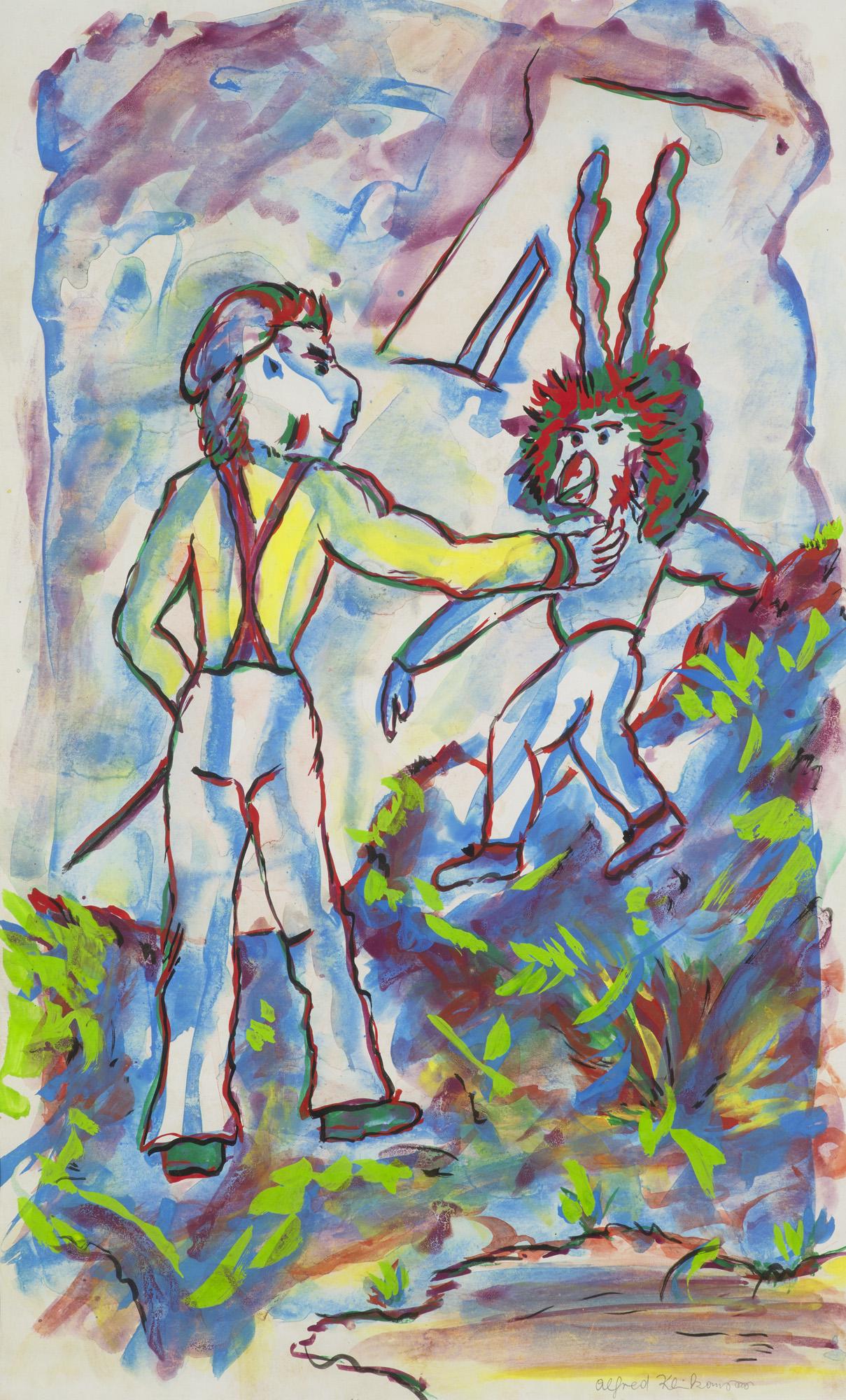 Alfred Klinkan o.T. 1980. Mischtechnik auf beschichtetem, dünnem Zeichenkarton. 49,5 x 30,5 cm.: Klinkan, Alfred o.T. 1980. Mischtechnik auf beschichtetem, dünnem Zeichenkarton. 49,5 x 30,5 cm. Signiert, verso nummeriert und bezeichnet. Unter Passepartout punktuell montiert. Unter Glas gerah