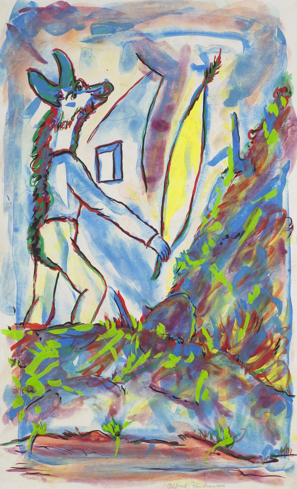 Alfred Klinkan o.T. 1980. Mischtechnik auf beschichtetem, dünnem Zeichenkarton. 49,6 x 30,5 cm.: Klinkan, Alfred o.T. 1980. Mischtechnik auf beschichtetem, dünnem Zeichenkarton. 49,6 x 30,5 cm. Signiert, verso nummeriert und bezeichnet. Unter Passepartout punktuell montiert. Unter Glas gerah