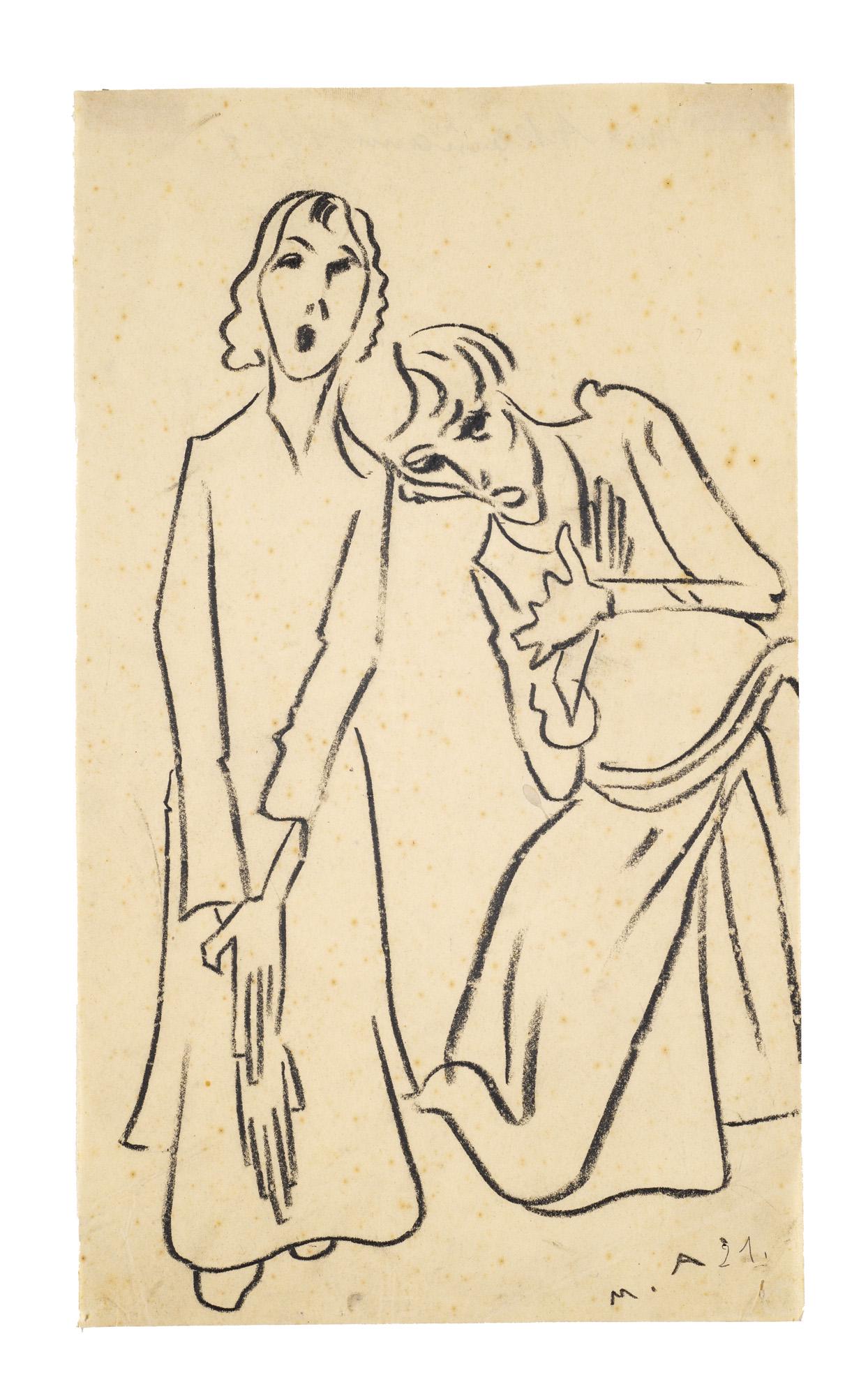 Max Ackermann Zwei Klagende. 1921. Bleistift auf hauchdünnem feinsten Schreibmaschinenpapier: Ackermann, Max Zwei Klagende. 1921. Bleistift auf hauchdünnem feinsten Schreibmaschinenpapier (mit dem Wasserzeichen). 31,3 x 18,3 cm. Monogrammiert und datiert, verso signiert und nochmals datie