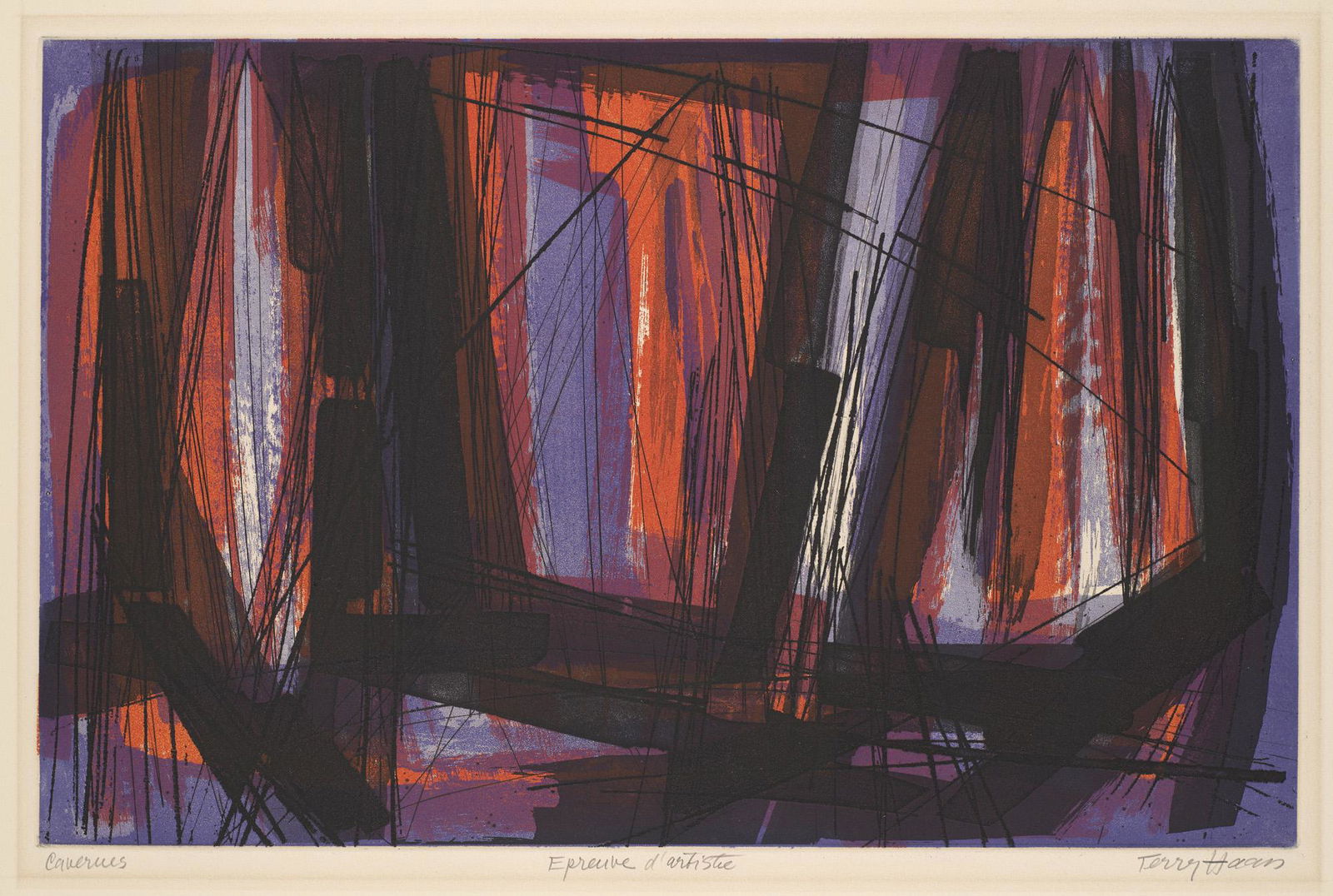 Terry Haass Cavernes. 1959. Farbaquatinta auf chamoisfarbenem Velin. 31,5 x 49 cm (49 x 65 cm). (1 of 1)