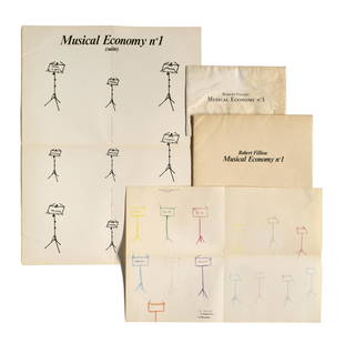 Robert Filliou Sammlung aus 2 Arbeiten. Musical Economy No.1 und No.3. 1980/84. Jeweils eine: Fluxus Filliou, Robert Sammlung aus 2 Arbeiten. Musical Economy No.1 und No.3. 1980/84. Jeweils eine Serigraphie und Farboffsetlithographie auf verschiedenen Papieren. Jeweils loese in einem typograph