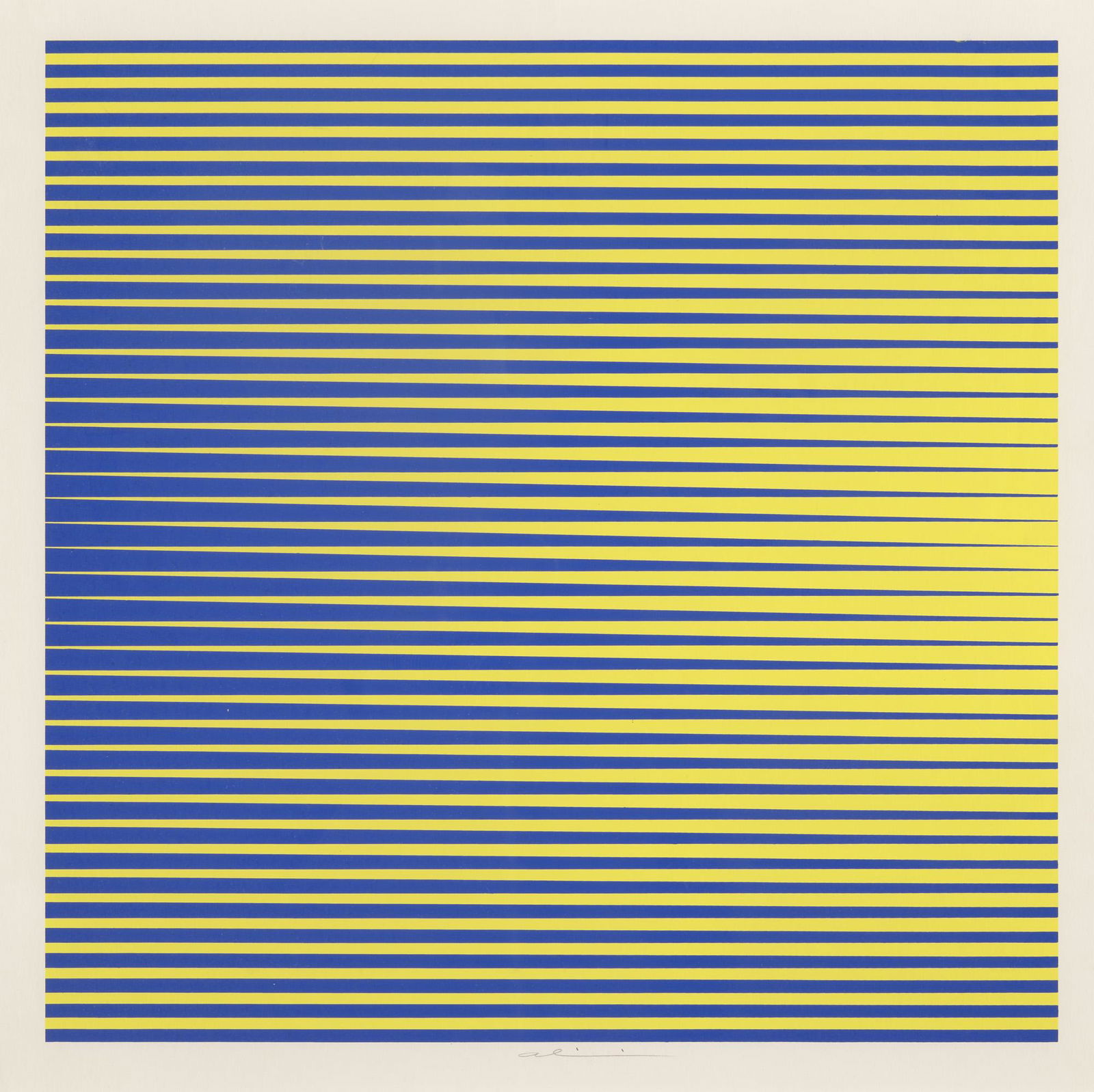 Getulio Alviani Design Ib. 1971. Farbserigraphie auf Velinkarton. 43,3 x 43,3 cm (49,4 x 49,4 cm).: Geometrische Abstraktion - Op Art Alviani, Getulio Design Ib. 1971. Farbserigraphie auf Velinkarton. 43,3 x 43,3 cm (49,4 x 49,4 cm). Signiert. Verso mit Annotation von fremder Hand in Bleistift. Punk