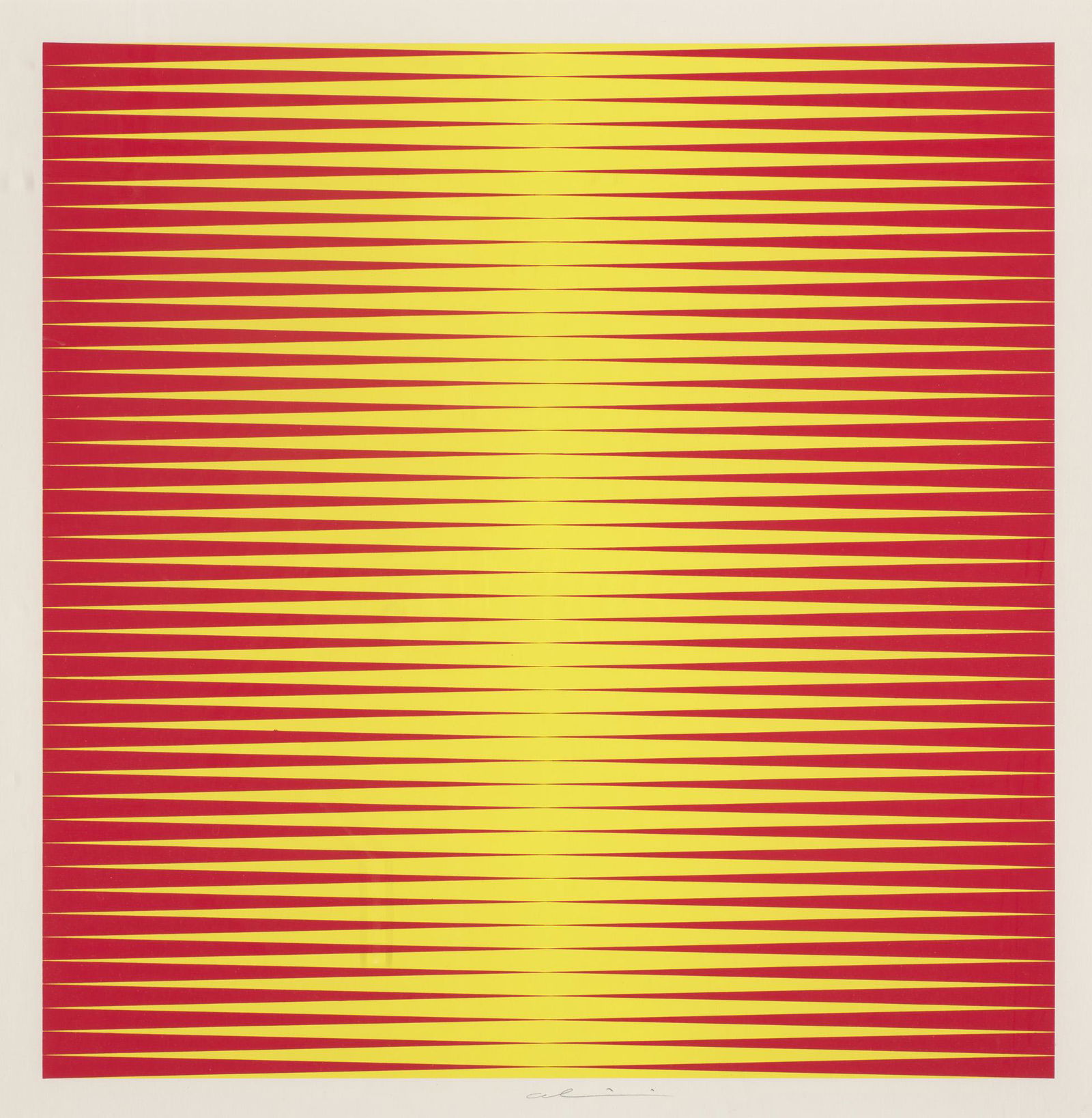 Getulio Alviani IIIb. 1971. Farbserigraphie auf Velinkarton. 45 x 43,5 cm (51 x 50 cm). Signiert.: Geometrische Abstraktion - Op Art Alviani, Getulio IIIb. 1971. Farbserigraphie auf Velinkarton. 45 x 43,5 cm (51 x 50 cm). Signiert. Verso mit Annotation von fremder Hand in Bleistift. Punktuell unter