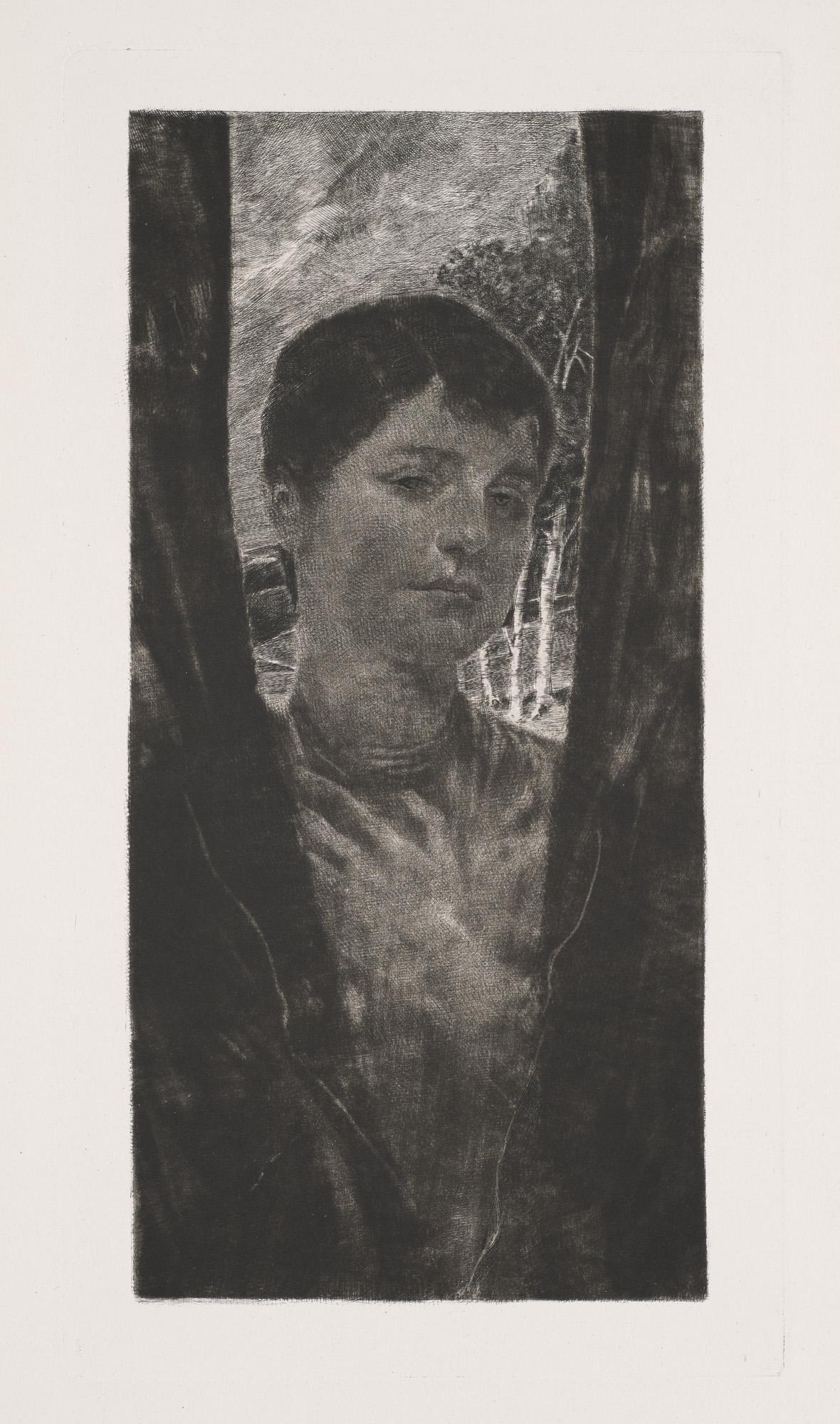 Max Klinger Die Ferngeliebte (Erinnerung). (1896). Mezzotinto-Radierung auf Velin. 24,6 x 11,8 cm: Jahrhundertwende Klinger, Max Die Ferngeliebte (Erinnerung). (1896). Mezzotinto-Radierung auf Velin. 24,6 x 11,8 cm (36,6 cm x 27,2 cm). In der Platte datiert und am Unterrand typographisch bezeichnet