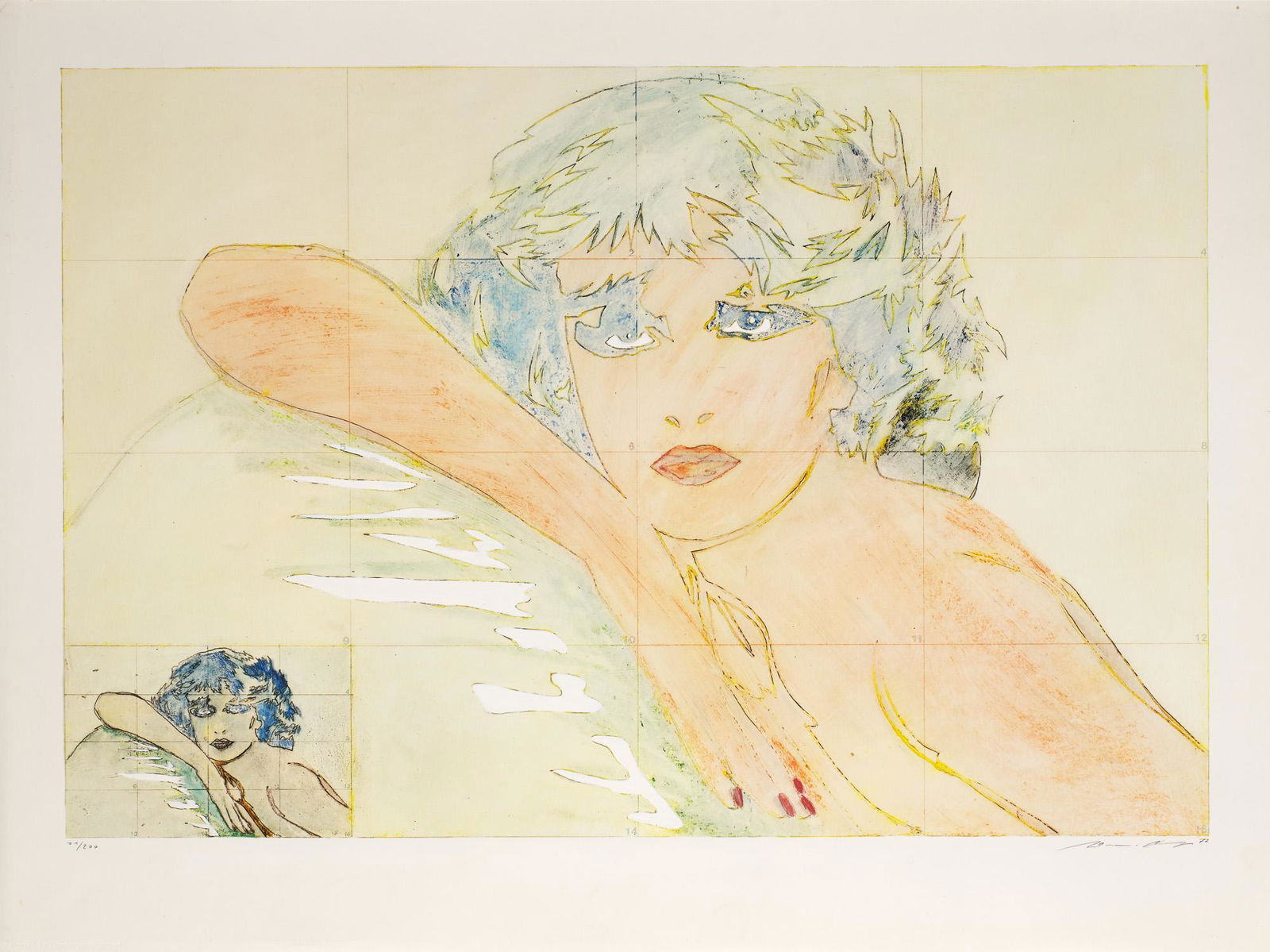 Werner Berges Frau mit Kopf. 1977. Sieb- und Lichtdruck auf Schoellershammer. 39 x 58 cm (48,5 x 65: Pop Art Berges, Werner Frau mit Kopf. 1977. Sieb- und Lichtdruck auf Schoellershammer. 39 x 58 cm (48,5 x 65 cm). Signiert, datiert, nummeriert und Blindstempel der Druckerei. Verso mit Bezeichnung in