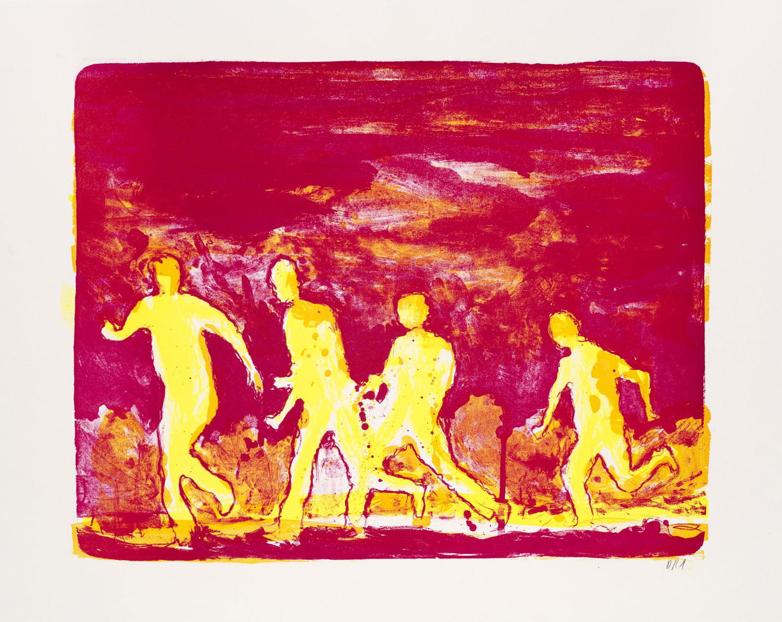 Daniel Richter Rasende Irre. 2001. Farblithographie auf chamoisfarbenem Bütten. 31 x 39,5 cm: Zeitgenössische Kunst Richter, Daniel Rasende Irre. 2001. Farblithographie auf chamoisfarbenem Bütten. 31 x 39,5 cm (42 x 59 cm). Monogrammiert und datiert. - Guter Zustand. Der Abzug pracht