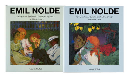 Nolde, Emil Urban, Martin Emil Nolde. Werkverzeichnis der Gemälde. 2 Bde. Mit zahlr. tls.: Nolde, Emil Urban, Martin Emil Nolde. Werkverzeichnis der Gemälde. 2 Bde. Mit zahlr. tls. farbigen Abb. München, C. H. Beck, 1987. (I) 604 S. (II) 644 S. 4°. Je goldgepr. OLeinen in ill