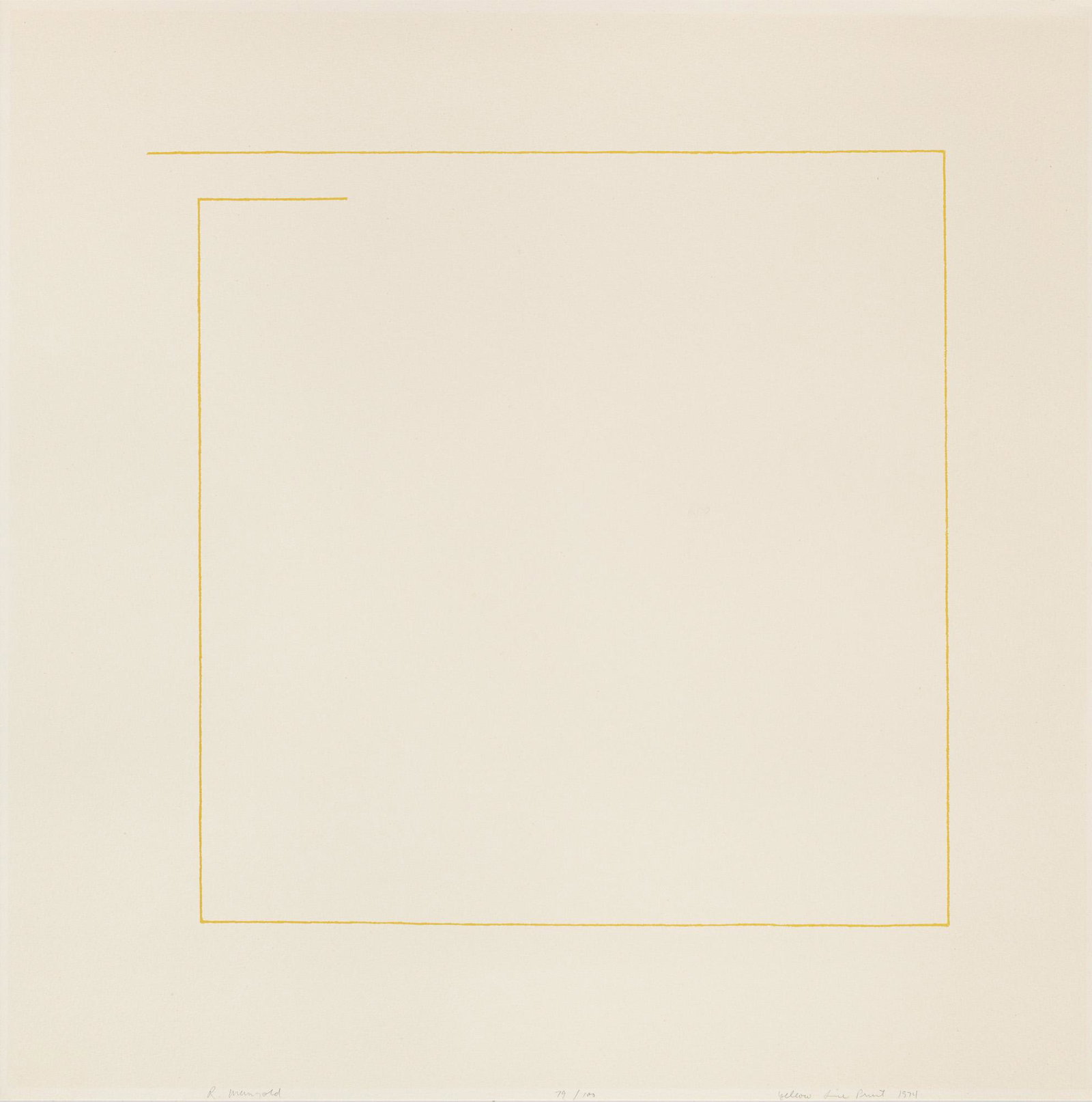 Robert Mangold Yellow line print. 1974. Serigraphie in Gelb auf Velin. 39,1 x 40,3 cm (55,7 x 55,7: American ModernismMinimalismusRobert MangoldYellow line print. 1974. Serigraphie in Gelb auf Velin. 39,1 x 40,3 cm (55,7 x 55,7 cm).- Signiert, datiert, betitelt und nummeriert. Bis an den Außenr