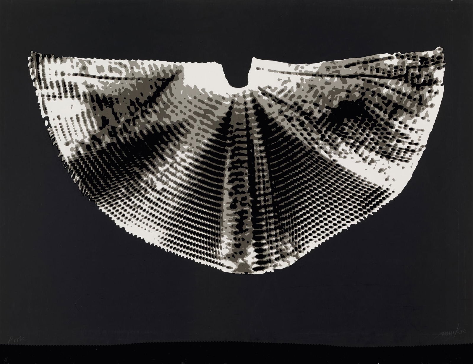 Heinz Mack Licht- und Schattenflügel. 1972. Serigraphie, partiell beschichtet und auf leichtem,: ZERO Heinz MackLicht- und Schattenflügel. 1972. Serigraphie, partiell beschichtet und auf leichtem, foliertem Velinkarton. 68,5 x 90 cm (70 x 100 cm). Monogrammiert, datiert und bezeichnet "Probe