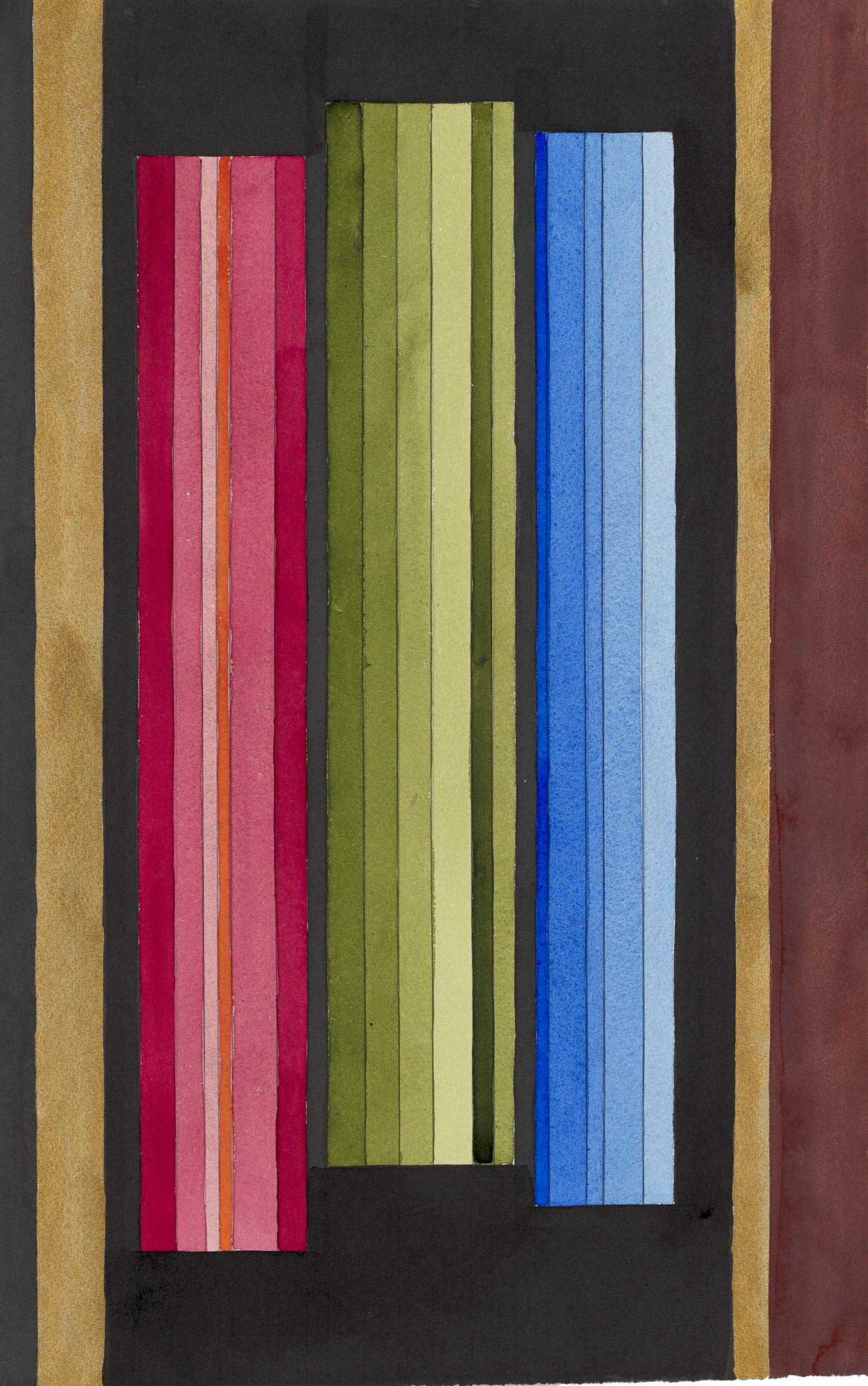 Thilo Maatsch 2 Arbeiten. (Kirchenfensterentwürfe. Ca. 1970er Jahre. Je Aquarell mit Gold: German Post War Thilo Maatsch2 Arbeiten. (Kirchenfensterentwürfe. Ca. 1970er Jahre. Je Aquarell mit Gold gehöht auf Aquarellkarton, 1 Arbeit mit Tinte. Blattmaße je 55 x 35 cm. Jeweils