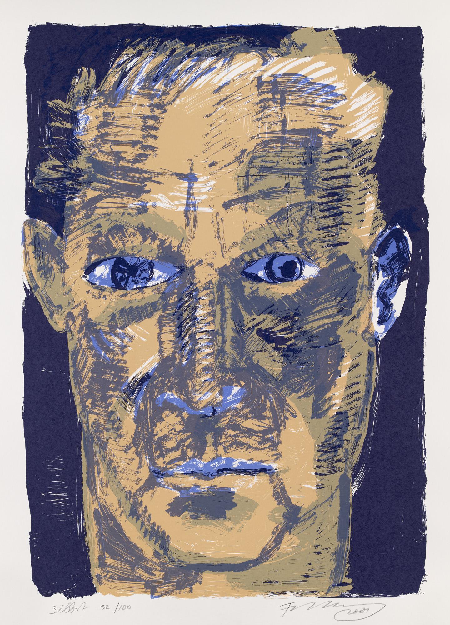 Rainer Fetting Selbst. 2001. Farbserigraphie auf Vélin. 83 x 59 cm (100 x 70 cm). Signiert,: Neue Wilde Rainer FettingSelbst. 2001. Farbserigraphie auf Vélin. 83 x 59 cm (100 x 70 cm). Signiert, datiert, nummeriert und betitelt mit Bleistift. - Insgesamt sehr gut erhalten. Prachtvoller D