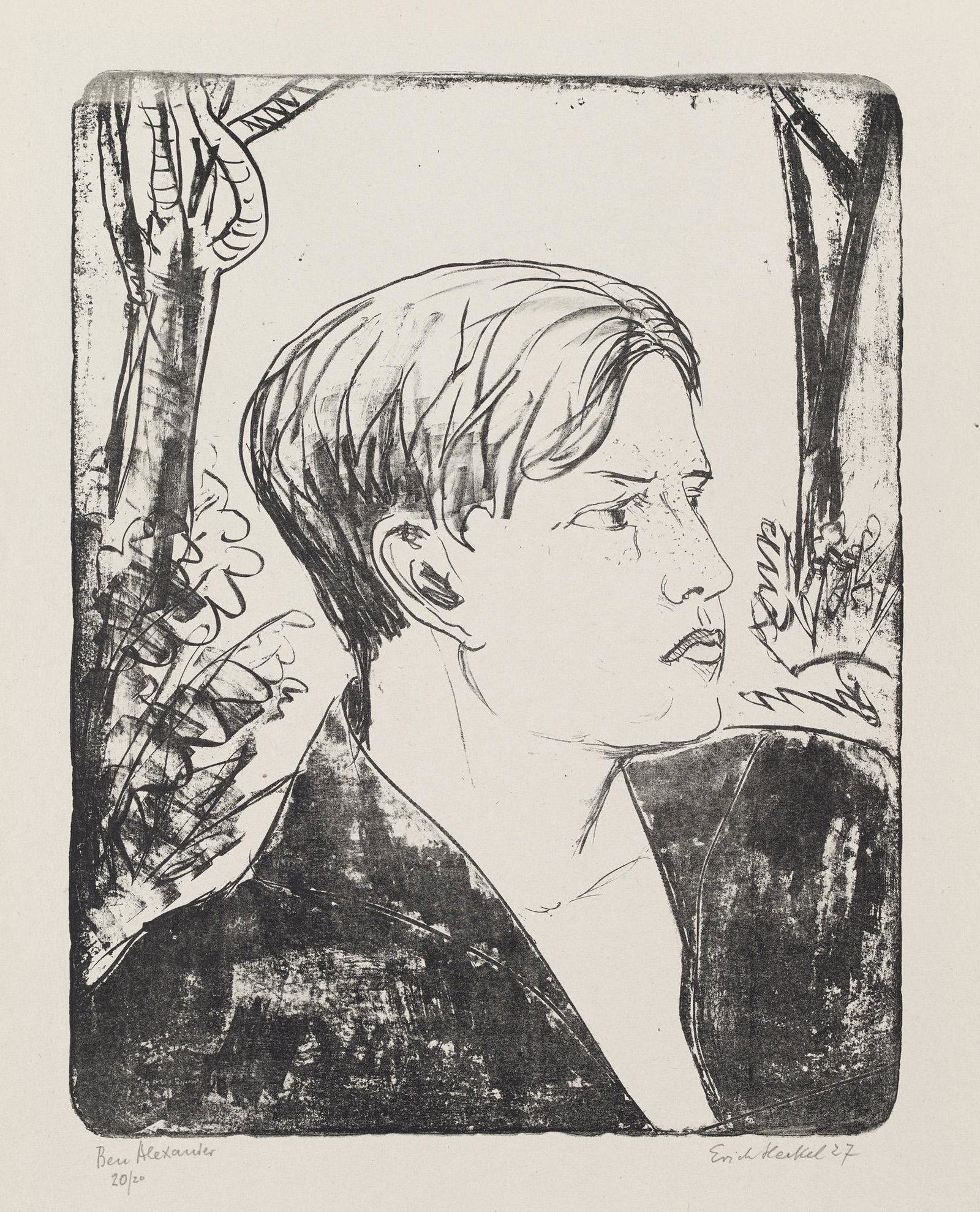 Erich Heckel Ben Alexander. 1927. Lithographie auf Bütten. 49 x 38,5 cm (70 x 50 cm). Signiert,: Classical ModernismExpressionismusErich HeckelBen Alexander. 1927. Lithographie auf Bütten. 49 x 38,5 cm (70 x 50 cm). Signiert, datiert, betitelt und nummeriert. Punktuell auf Unterlage und unte
