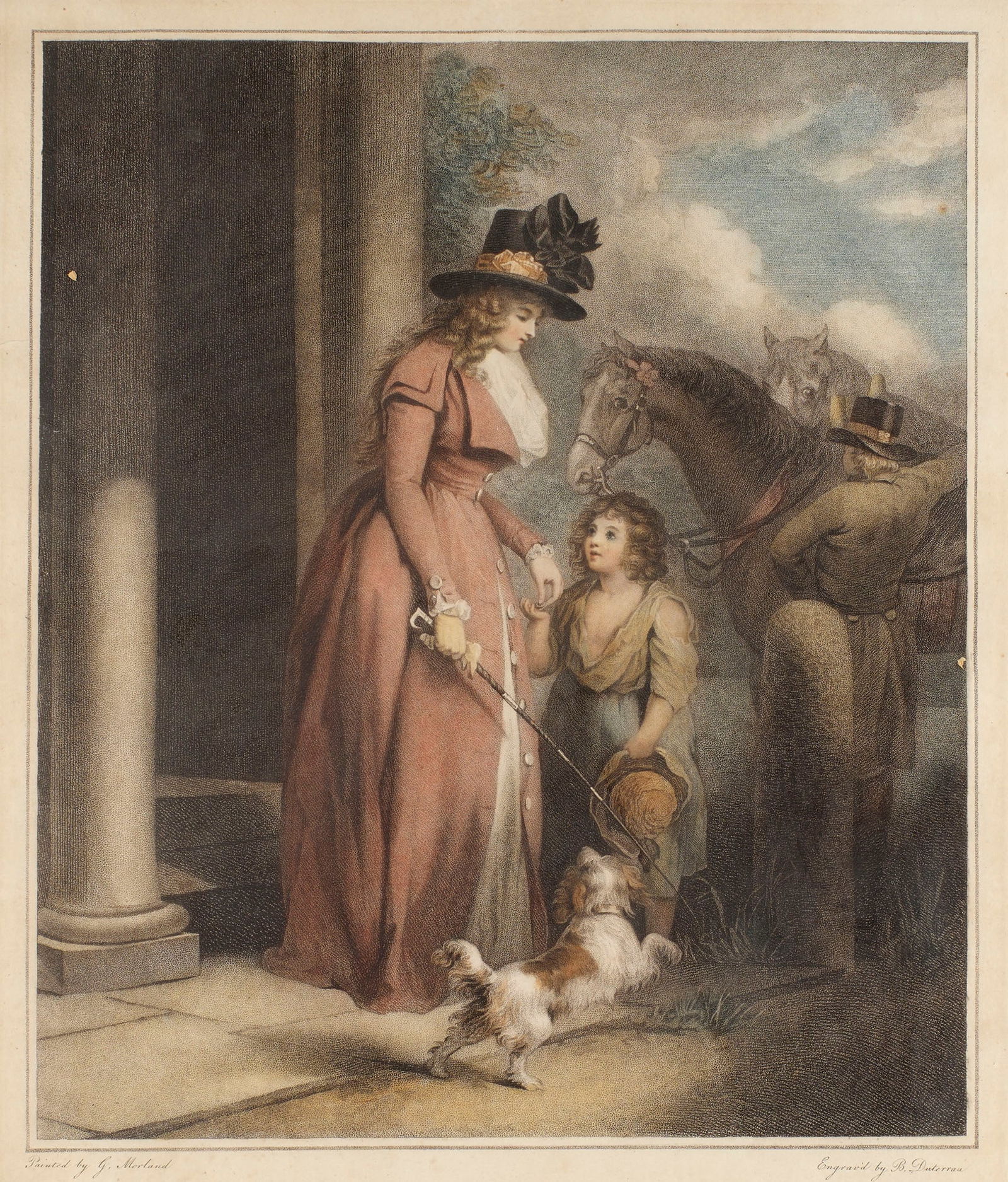 5 kolorierte Kupferstiche mit Genreszenen. Je auf Velin. Blattmaße von 29 x 43 cm bis 63 x 50: 5 kolorierte Kupferstiche mit Genreszenen. Je auf Velin. Blattmaße von 29 x 43 cm bis 63 x 50 cm. Je unter Passepartout montiert und unter Glas gerahmt. Enthält: - John Raphael Smith. 1 Kupf