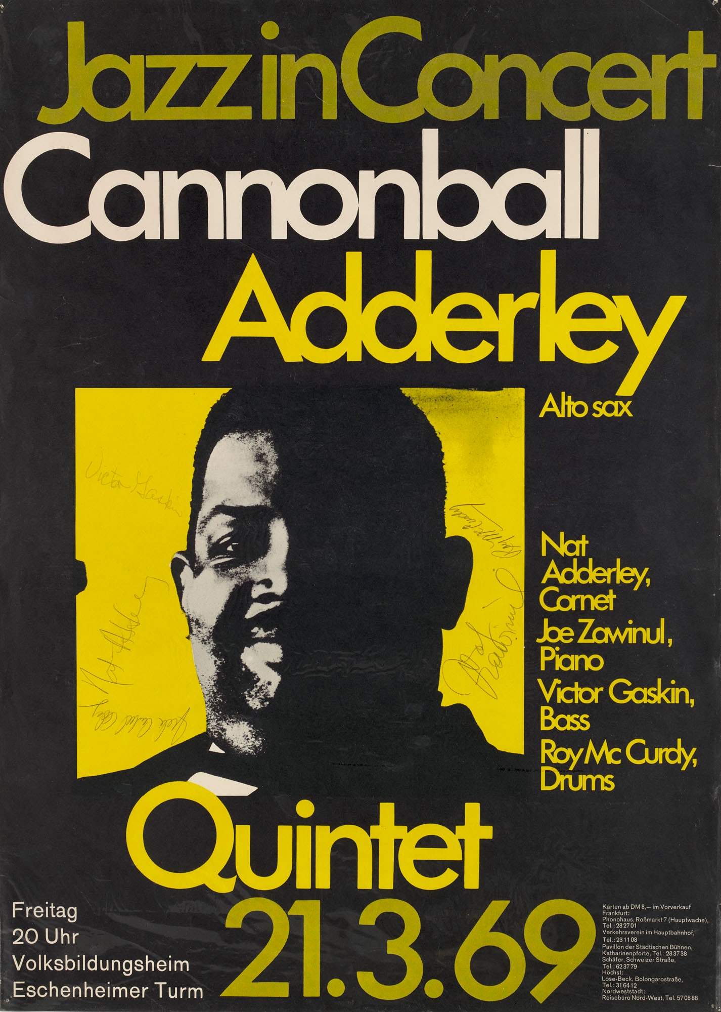 Jazz in Concert. Cannonball Adderley. Quintet 21.3.69. Signiertes OPlakat Offset Lithographie auf (1 of 1)