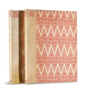 Homer Die Odyssee. Neu ins Deutsche übetragen von R. A. Schröder. 2 Bde. Mit 5: Cranach-Presse Homer Die Odyssee. Neu ins Deutsche übetragen von R. A. Schröder. 2 Bde. Mit 5 Holzschnitten von Aristide Maillol sowie Titel, Überschriften und Initialen von E. Gill. (L