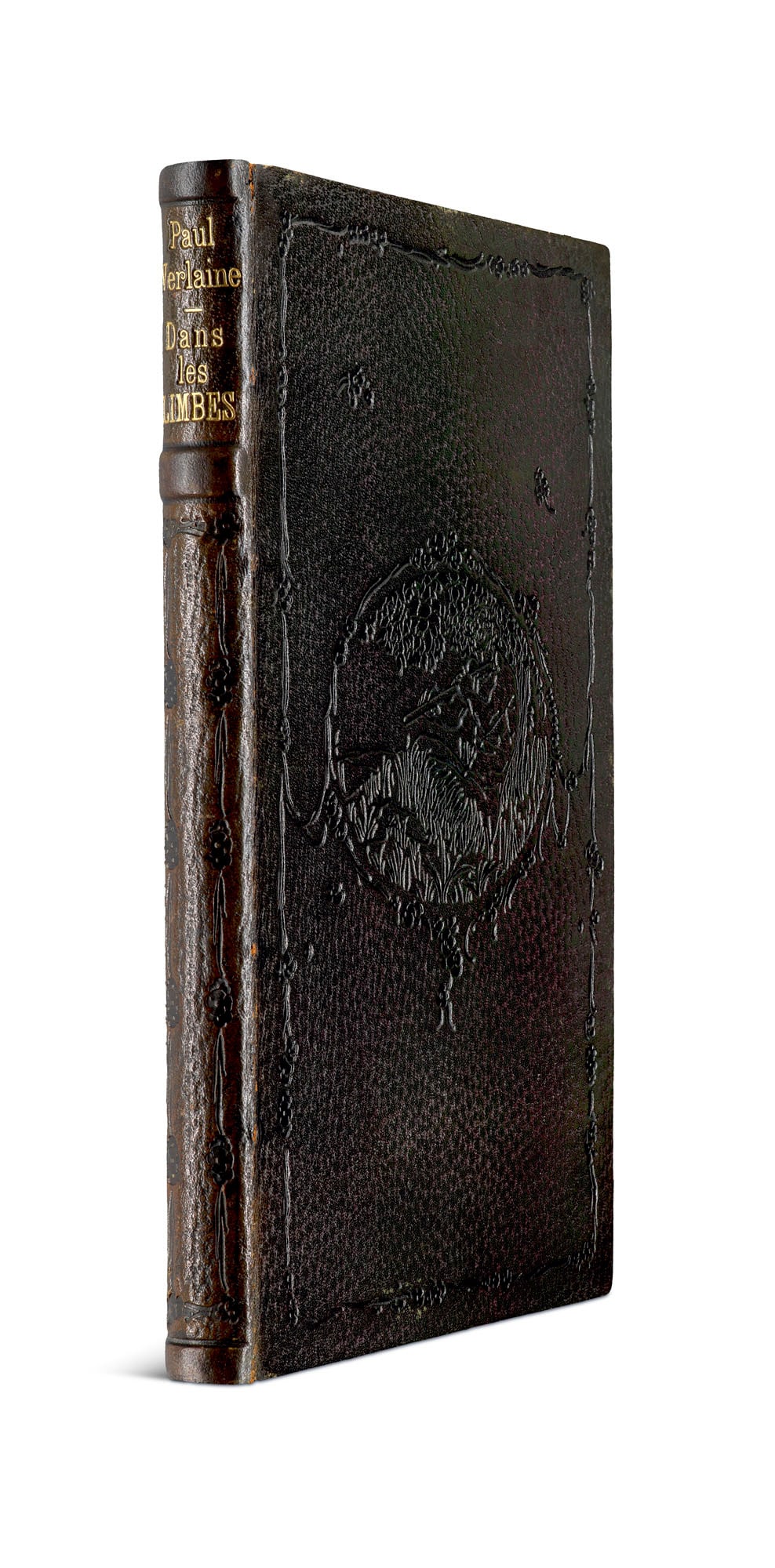 Verlaine, Paul Poésies de Paul Verlaine. Dans les Limbes. Mit farbigen Pochoir-Illustrationen: Verlaine, Paul Poésies de Paul Verlaine. Dans les Limbes. Mit farbigen Pochoir-Illustrationen von Gaston Nick. Paris, Messein, 1924. 97 S., 1 Bl. 4°. Ganzmaroquin der Zeit mit blindgeprä