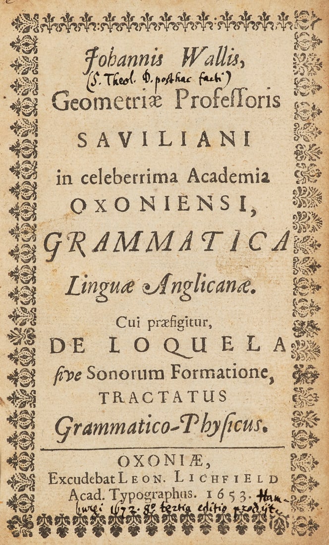 Wallis, John Grammatica Linguae Anglianae cui praesigitur de loquela sive sonorum formatione (1 of 1)