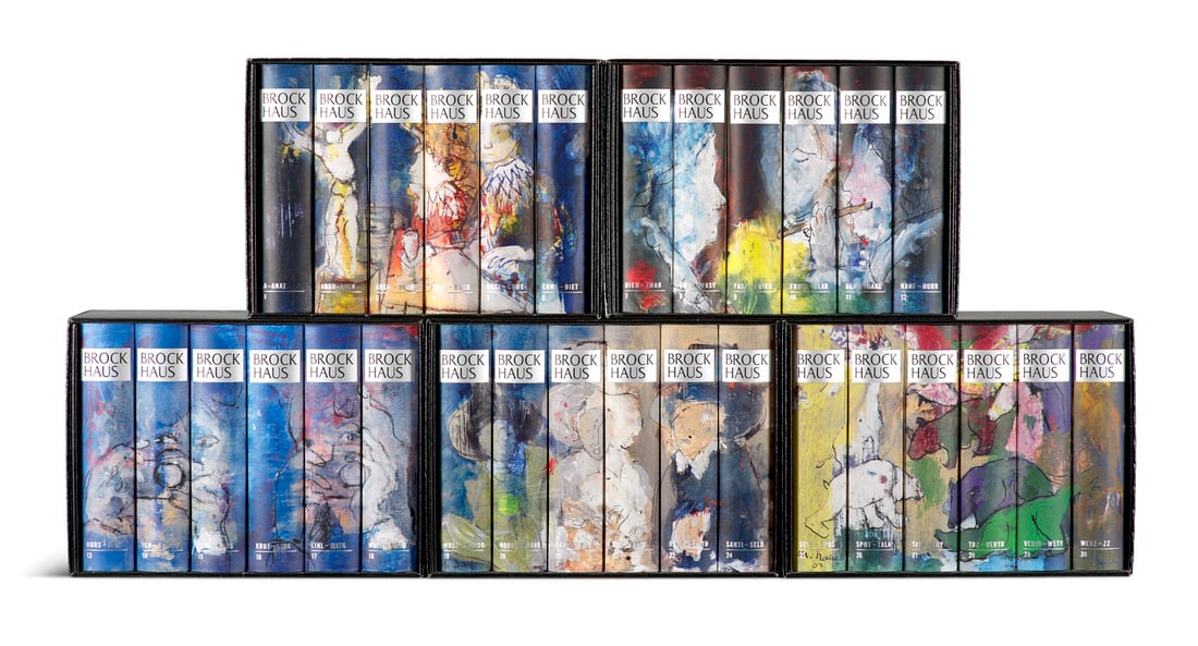 Mueller-Stahl, Armin Brockhaus. Enzyklopädie Sonderedition gestaltet von Armin Mueller-Stahl.: Mueller-Stahl, ArminBrockhaus. Enzyklopädie Sonderedition gestaltet von Armin Mueller-Stahl. Mit sign. u. numm. Orig. Offset Lithographie. 30 Bde. u. 1 Kassette. 21. Aufl. Leipzig u. Mannheim, Br