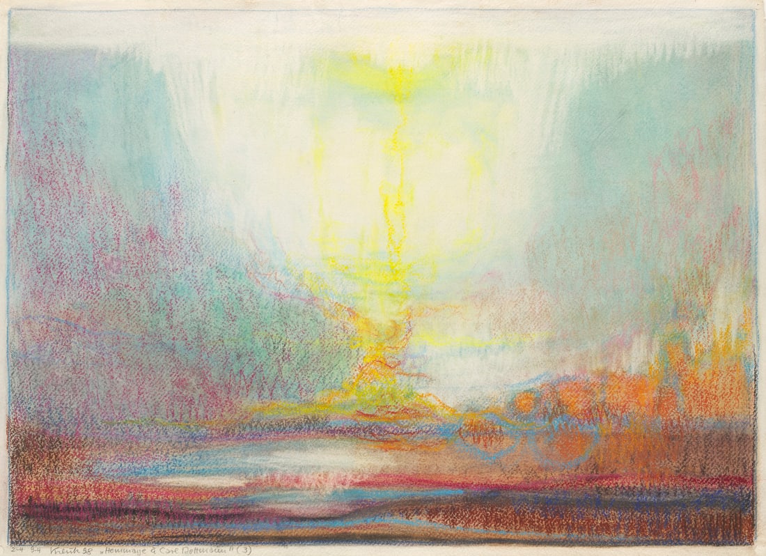 Heinz Kreutz Hommage à Carl Rottmann (3). 1998. Pastellkreide auf festem, leicht strukturiertem: Konkrete Kunst Kreutz, HeinzHommage à Carl Rottmann (3). 1998. Pastellkreide auf festem, leicht strukturiertem Velin. 50 x 69 cm. Signiert, datiert "2-4 9-4 .. 98" sowie bezeichnet "Hommage à