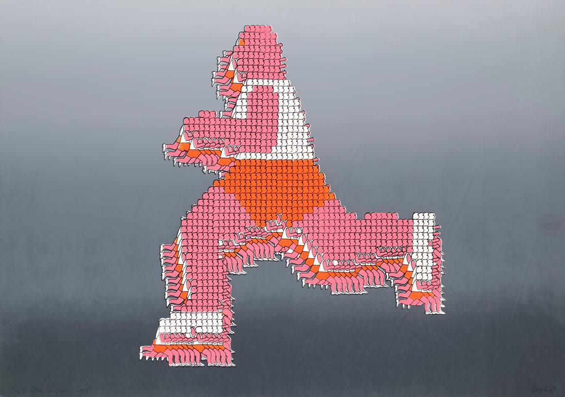 Thomas Bayrle Einsamer Läufer. 1969. Farbserigraphie auf Velin. 48 x 68 cm. Signiert und: Deutsche NachkriegsmoderneBayrle, ThomasEinsamer Läufer. 1969. Farbserigraphie auf Velin. 48 x 68 cm. Signiert und nummeriert. Links unten betitelt. - Minimale Läsuren in der unteren linken