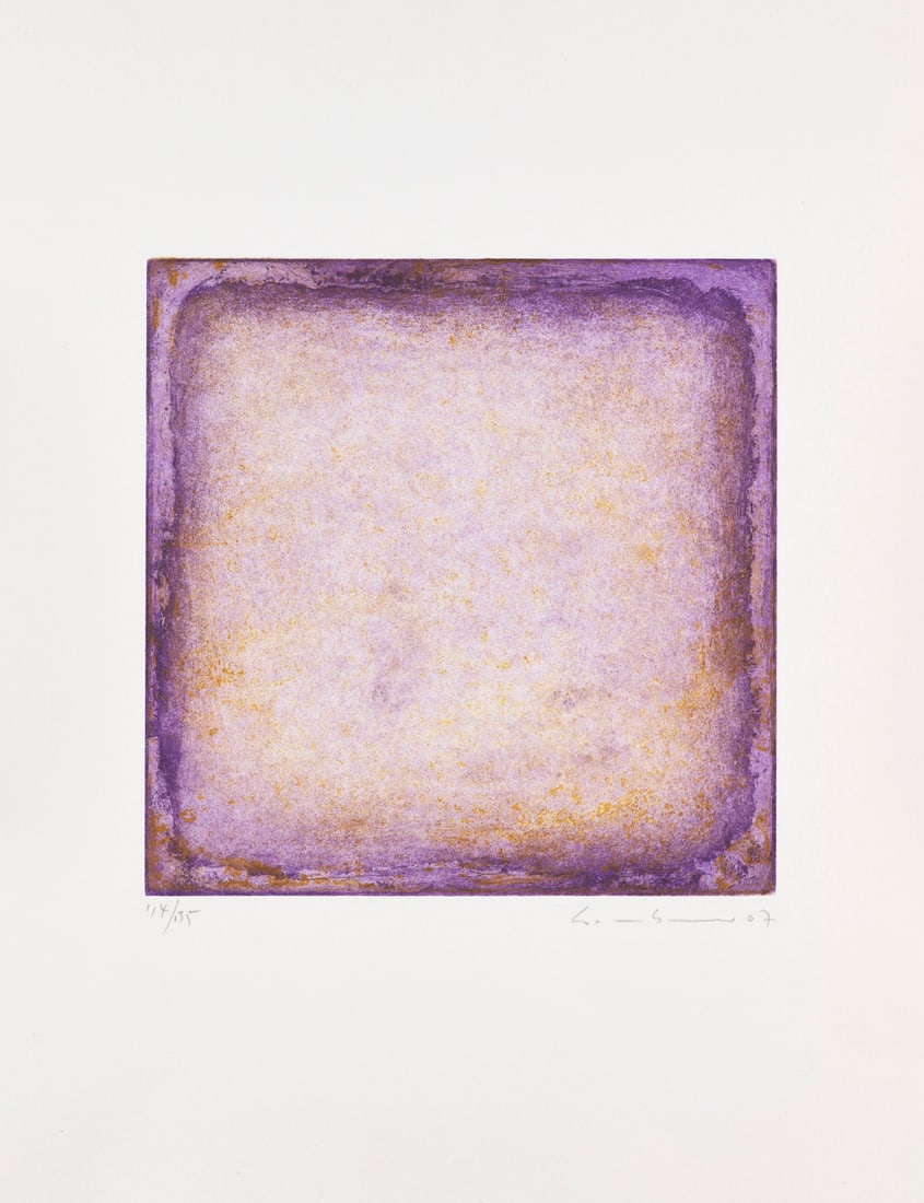 Gotthard Graubner o.T. (Kissenbild). Farbradierung auf Vélin. 20 x 19,5cm (39,8 x 30cm).: Deutsche NachkriegsmoderneGraubner, Gotthardo.T. (Kissenbild). Farbradierung auf Vélin. 20 x 19,5cm (39,8 x 30cm). Signiert, datiert und nummeriert. - Prachtvoller, farbsatter Druck mit feiner K&