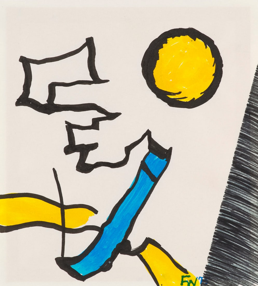 Fritz Winter o.T. (abstrakte Komposition). 1975. Faserstift auf Velin. 19,5 x 17,5 cm. Monogrammiert: InformelWinter, Fritzo.T. (abstrakte Komposition). 1975. Faserstift auf Velin. 19,5 x 17,5 cm. Monogrammiert und datiert. Freistehend unter Glas gerahmt (ungeöffnet). - Augenscheinlich in sehr gu