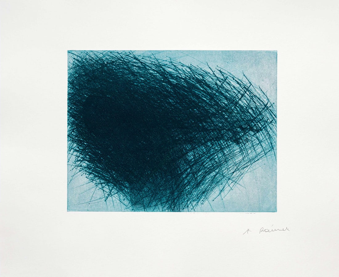 Arnulf Rainer Schwarm. 2024. Kaltnadelradierung in Blau, Türkis und Schwarz auf Velin. 30,5 x: Österreichische NachkriegsmoderneRainer, ArnulfSchwarm. 2024. Kaltnadelradierung in Blau, Türkis und Schwarz auf Velin. 30,5 x 39,7 cm (53 x 65 cm). Signiert und nummeriert. - Insgesamt sehr