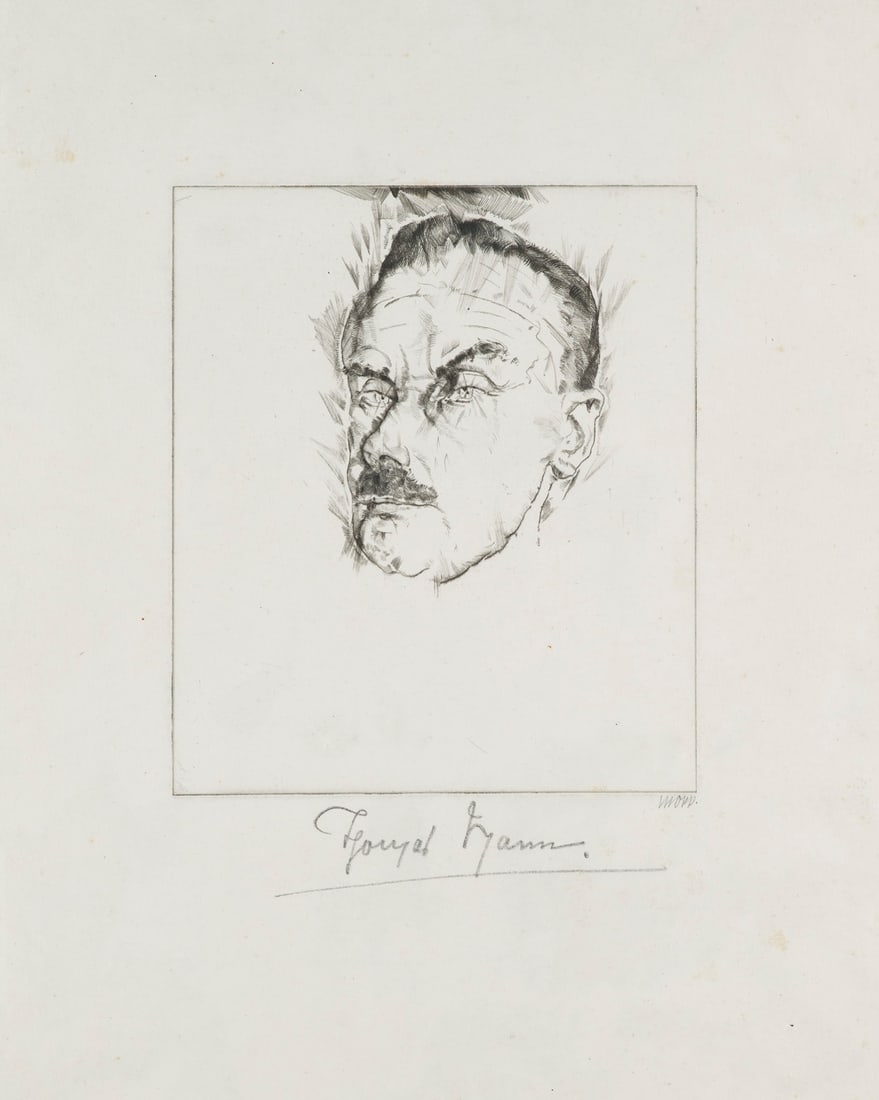 Max (MOPP) Oppenheimer Thomas Mann. (1913). Kaltnadelradierung auf Velin. 21 x 17,8 cm (50 x 39,5: Klassische ModerneOppenheimer, Max (MOPP)Thomas Mann. (1913). Kaltnadelradierung auf Velin. 21 x 17,8 cm (50 x 39,5 cm). Signiert "MOPP" und "Thomas Mann". Unter Glas gerahmt. - Papierbedingt zart ang