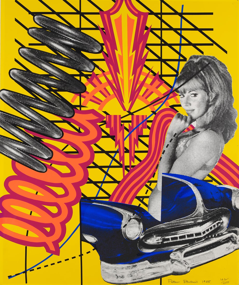 Peter Phillips Custom Print No.1, aus: 11 Pop Artists, Vol. I. 1965. Farbserigraphie auf leichtem: Pop ArtPhillips, PeterCustom Print No.1, aus: 11 Pop Artists, Vol. I. 1965. Farbserigraphie auf leichtem Velinkarton. 61 x 50,8 cm. Signiert, datiert und nummeriert. - In Ecken sehr leicht bestoß