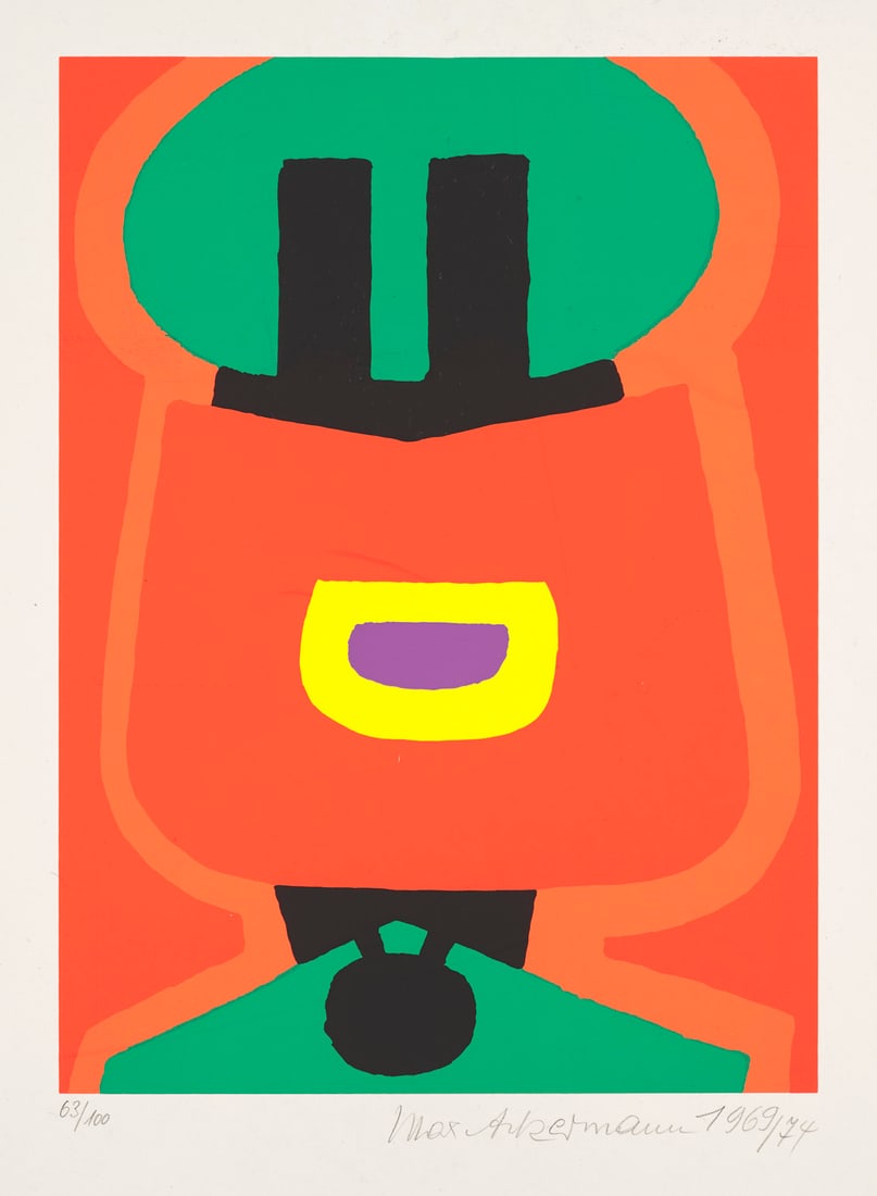 Max Ackermann Ohne Titel. 1969/74. Farbserigraphie auf Velin. 33,5 x 25 (57,5 x 41 cm). Signiert,: Online Moderne und Zeitgenössische KunstAckermann, MaxOhne Titel. 1969/74. Farbserigraphie auf Velin. 33,5 x 25 (57,5 x 41 cm). Signiert, datiert und nummeriert. - Kanten leicht bestoßen, pu
