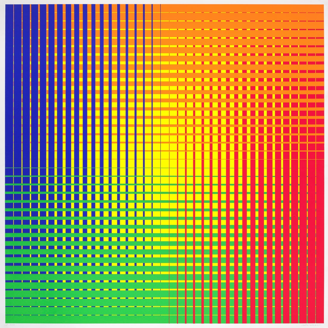 Getulio Alviani o.T., aus: 9 x 5 konkret. 1973. Farbserigraphie auf glatter PVC Folie. 58 x 58 cm: Online Moderne und Zeitgenössische KunstAlviani, Getulioo.T., aus: 9 x 5 konkret. 1973. Farbserigraphie auf glatter PVC Folie. 58 x 58 cm (60 x 60 cm). Signiert und nummeriert. - Im weißen R