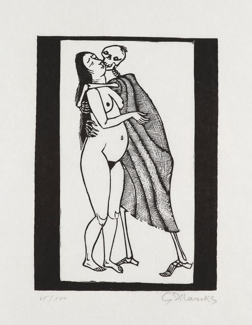 Gerhard Marcks Schwangere und Tod. 1959/1979. Holzschnitt auf hauchzartem Japanbütten . 25,7 x: Online Moderne und Zeitgenössische KunstMarcks, GerhardSchwangere und Tod. 1959/1979. Holzschnitt auf hauchzartem Japanbütten . 25,7 x 18,3 cm (44,3 x 31,2 cm). Signiert und nummeriert. - Ve