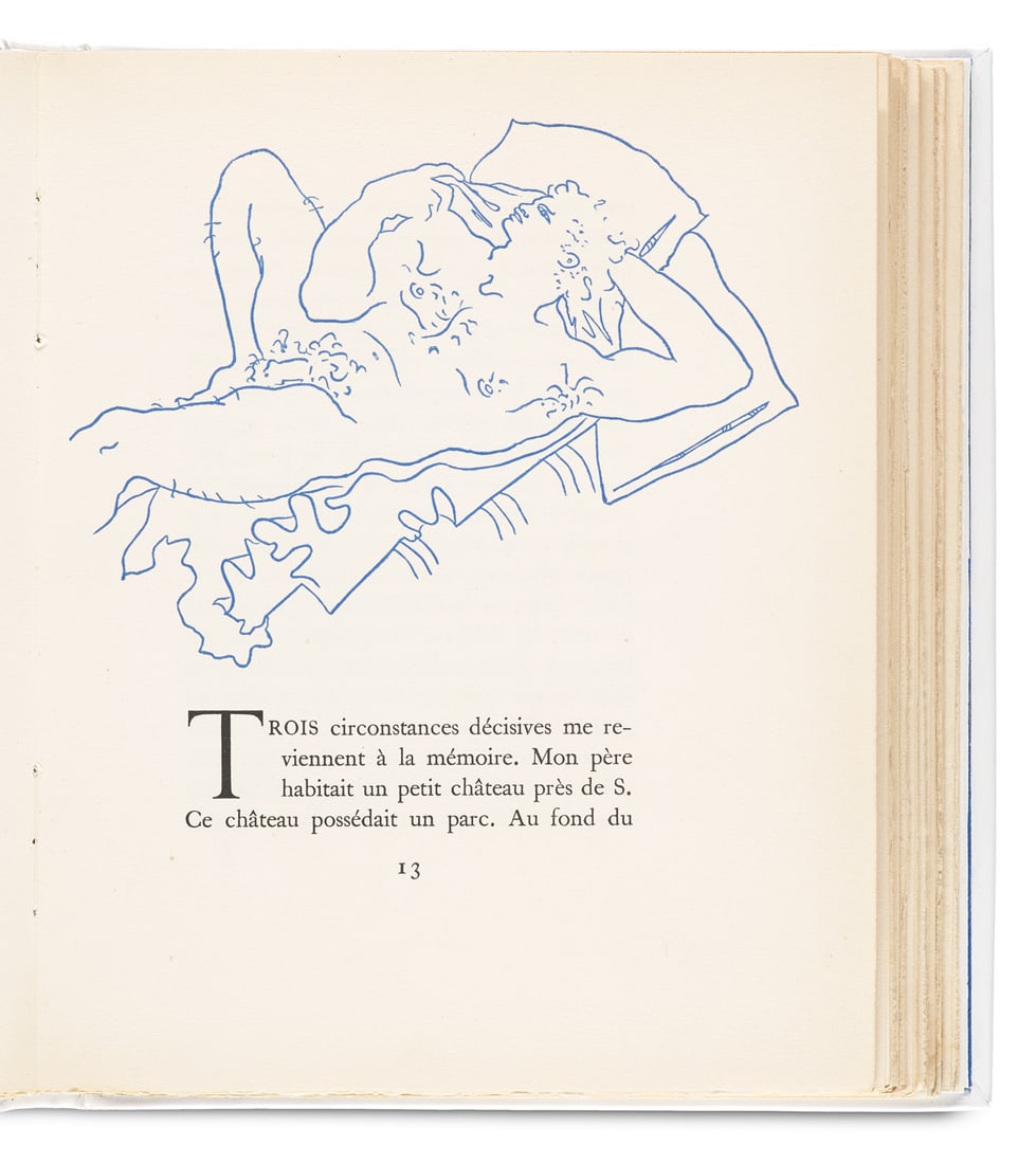 Jean Cocteau Le livre blanc. Mit 4 Illustrationen. O.O., Paul Morihien, (ca. 1940). Gr.-8°. 86: Cocteau, JeanLe livre blanc. Mit 4 Illustrationen. O.O., Paul Morihien, (ca. 1940). Gr.-8°. 86 S., 2 Bl. Ldr. in HLdr. Kassette mit RSchild. OUmschlag eingebunden. (Leicht berieben und bestoß