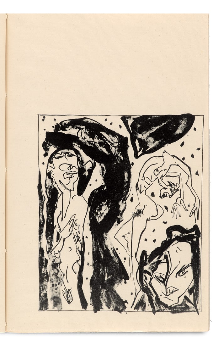 Sascha Anderson O.T. Lyrik. Mit zahlreichen Orig.-Serigraphien von Helge Leiberg. Berlin, Edition: MariannenpresseAnderson, SaschaO.T. Lyrik. Mit zahlreichen Orig.-Serigraphien von Helge Leiberg. Berlin, Edition Mariannenpresse, 1985. 29 S. Fol. Illustr. OLwd. als Blockbuch gebunden mit Schließ