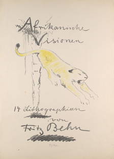 Fritz Behn Afrikanische Visionen. Mit einem farbig lithographierten Titelblatt sowie 14 signierten: AfrikaBehn, FritzAfrikanische Visionen. Mit einem farbig lithographierten Titelblatt sowie 14 signierten Original-Kreidelithographien. München, R. Piper u. Co., 1914. 2 Bl., Taf. Imp.-Fol. (ca. 8