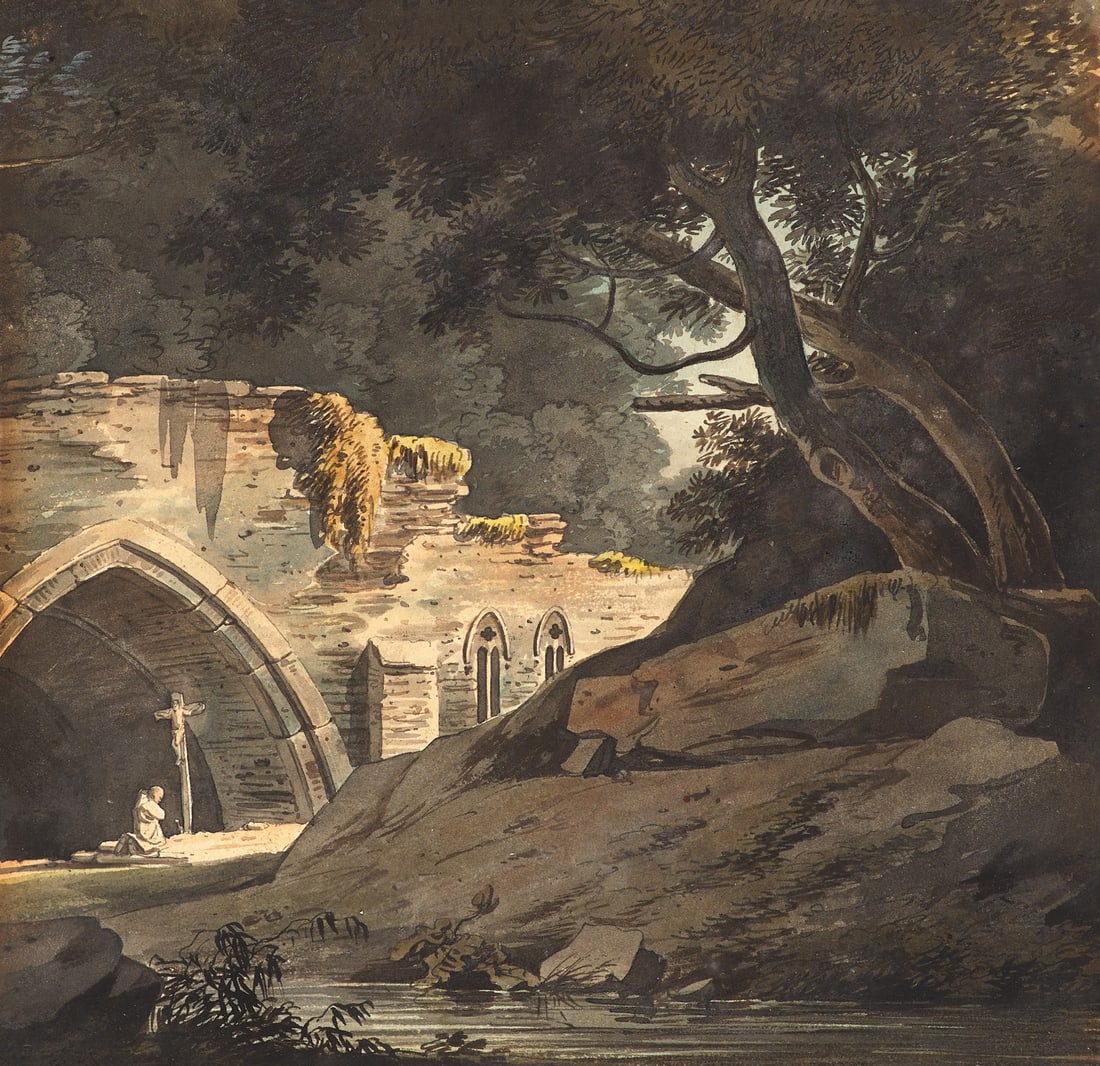 William Payne Betender Mönch. Um 1800. Aquarell auf Papier, voll aufgezogen auf Karton. 18,8 x: ReligionPayne, WilliamBetender Mönch. Um 1800. Aquarell auf Papier, voll aufgezogen auf Karton. 18,8 x 19,4 cm. Signiert. Unter Passepartout und Glas gerahmt.Provenienz: Anfang der 1960er Jahre i