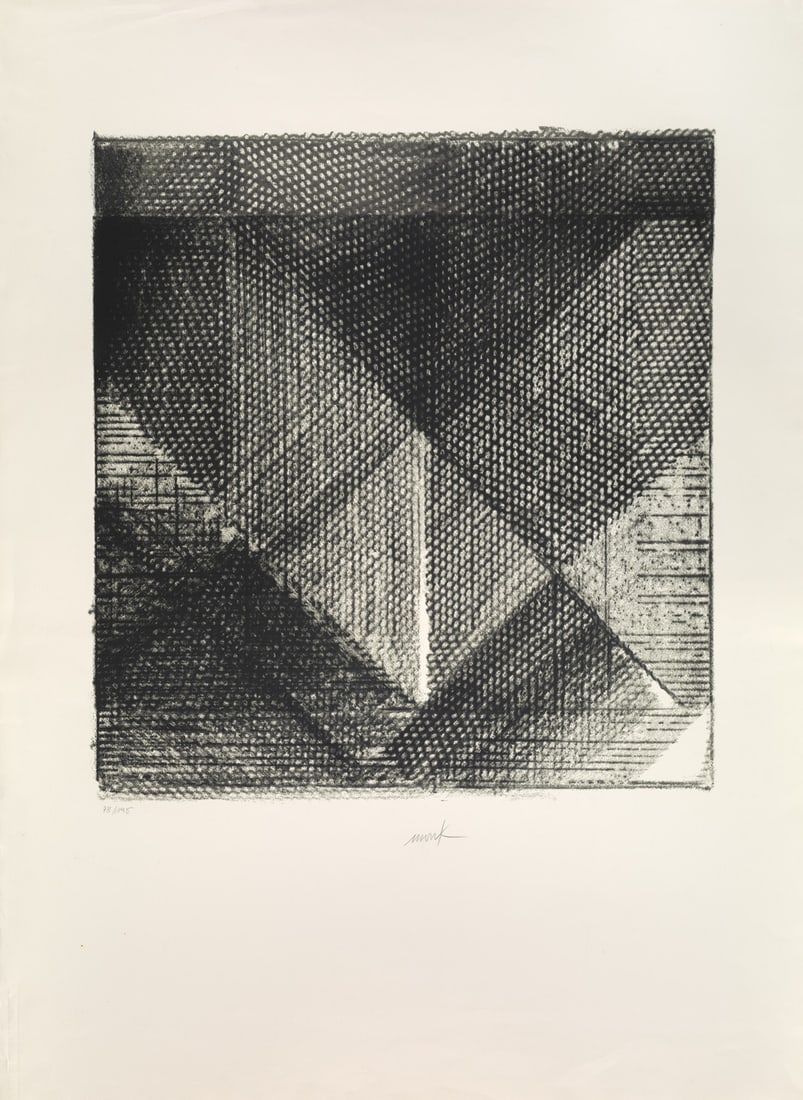 Heinz Mack Lichtgitter. 1981. Serigraphie in Grautönen auf Hahnemühle-Velin (m. Wz.). 63,5: ZEROHeinz MackLichtgitter. 1981. Serigraphie in Grautönen auf Hahnemühle-Velin (m. Wz.). 63,5 x 59 cm (105,8 x 77,4 cm). Signiert und nummeriert. - Stellenweise leichte Griff- und Knickspuren, letzt