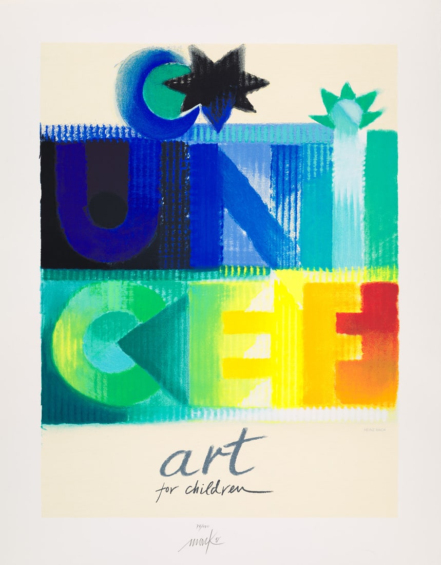 Heinz Mack Art for Children. 1998. Farbserigraphie auf Velin. 75 x 56 cm (90 x 70 cm). Signiert und: ZEROHeinz MackArt for Children. 1998. Farbserigraphie auf Velin. 75 x 56 cm (90 x 70 cm). Signiert und datiert. - Einige wenige, kaum sichtbare Fleckchen. Insgesamt sehr gut mit prachtvollem, sattem D