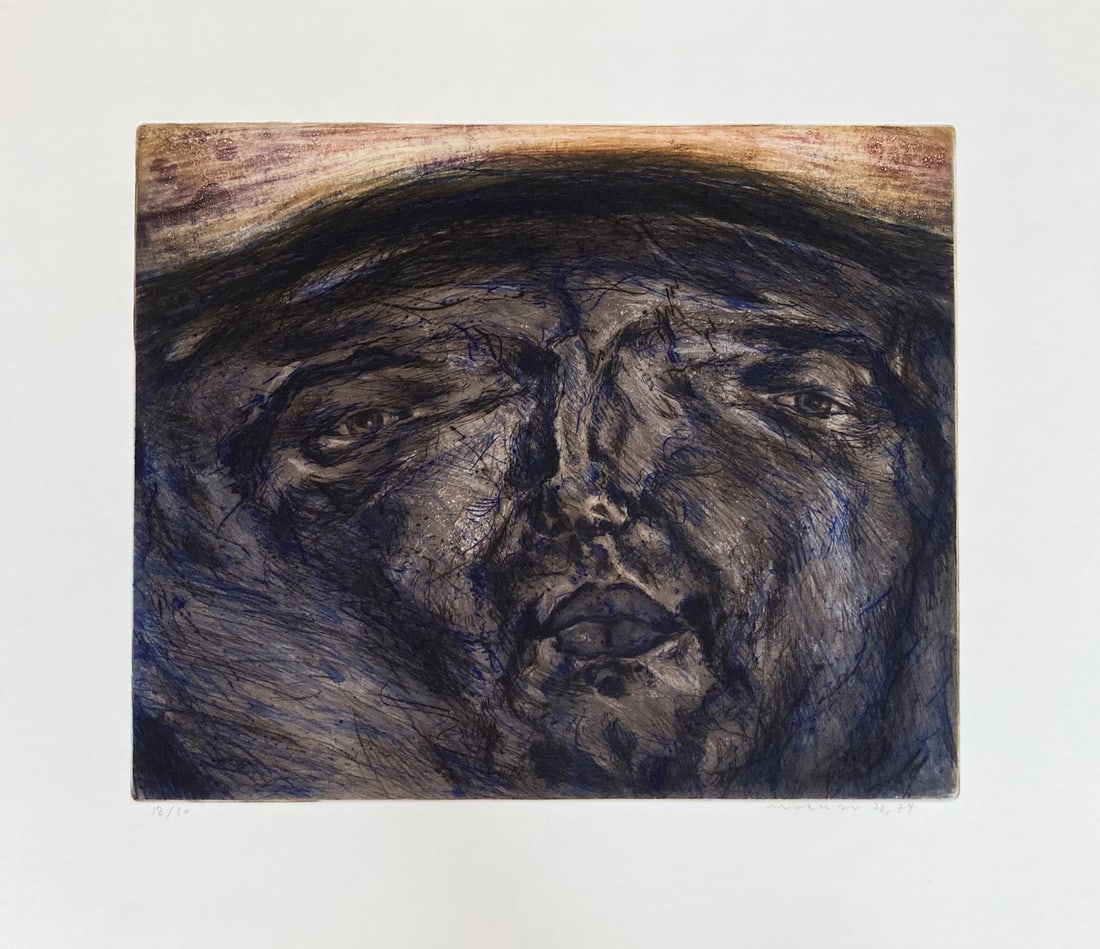 (d.i. Kassab Bachi Marwan) Marwa Gesichtslandschaft. 1972/74. Vierfarbradierung von 2 Platten mit (1 of 1)