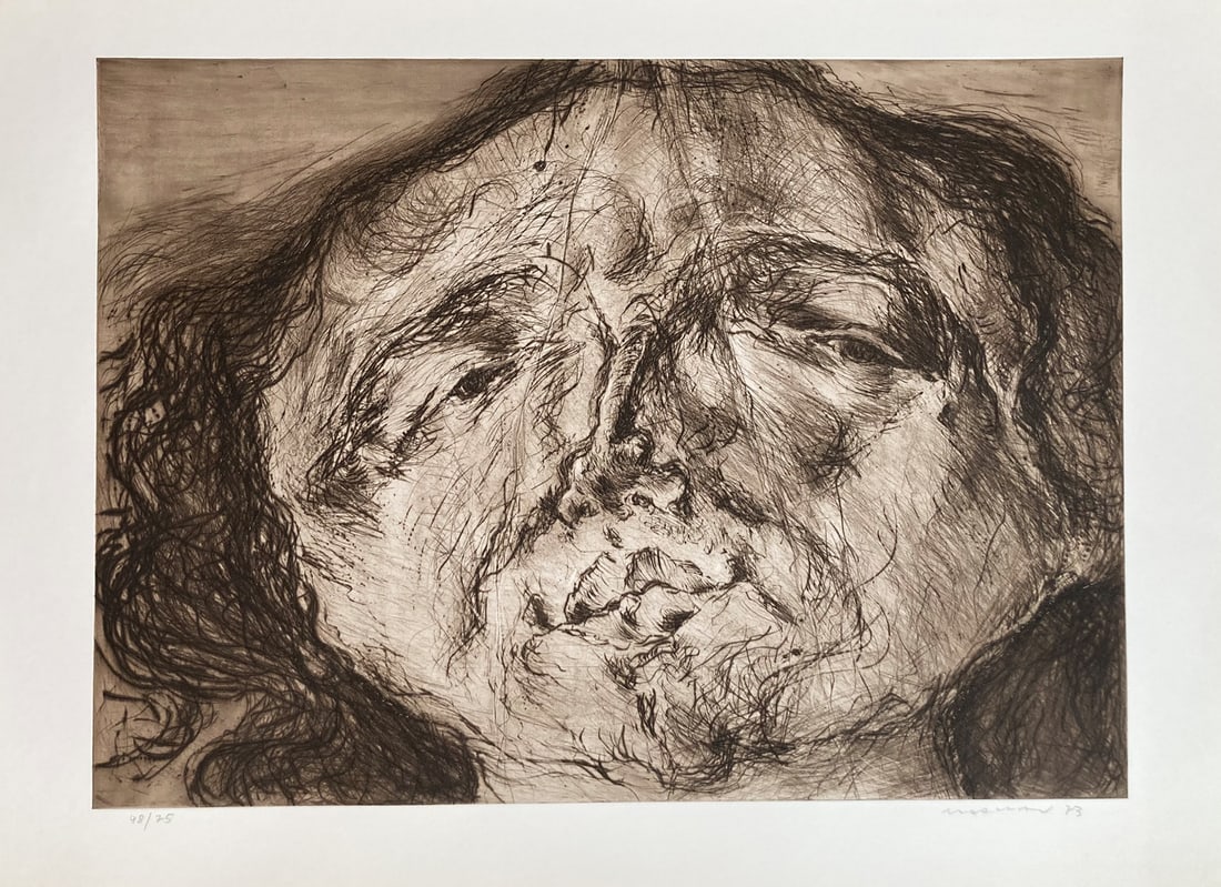 (d.i. Kassab Bachi Marwan) Marwa Gesicht IV. 1973. Kaltnadel auf Velin. 43,5 x 60 cm (53,5 x 76,5: German Post War(d.i. Kassab Bachi Marwan) MarwaGesicht IV. 1973. Kaltnadel auf Velin. 43,5 x 60 cm (53,5 x 76,5 cm). Signiert, datiert und nummeriert. - Verso mit Bezeichnung fremder Hand in Bleistift