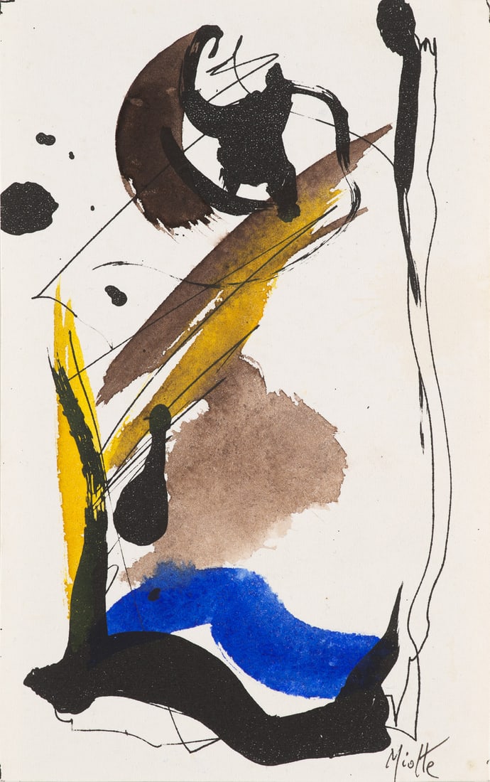 Jean Miotte L'oeuf, le couteau et la ficelle. In: L'Art en écrit. 27. Ausgabe, 1996. Aquarell: InformelJean MiotteL'oeuf, le couteau et la ficelle. In: L'Art en écrit. 27. Ausgabe, 1996. Aquarell auf Velin. 18,2 x 11 cm. Signiert. Eingelegt in Orig. Broschur, im orig. Papp-Schuber. Im Druc